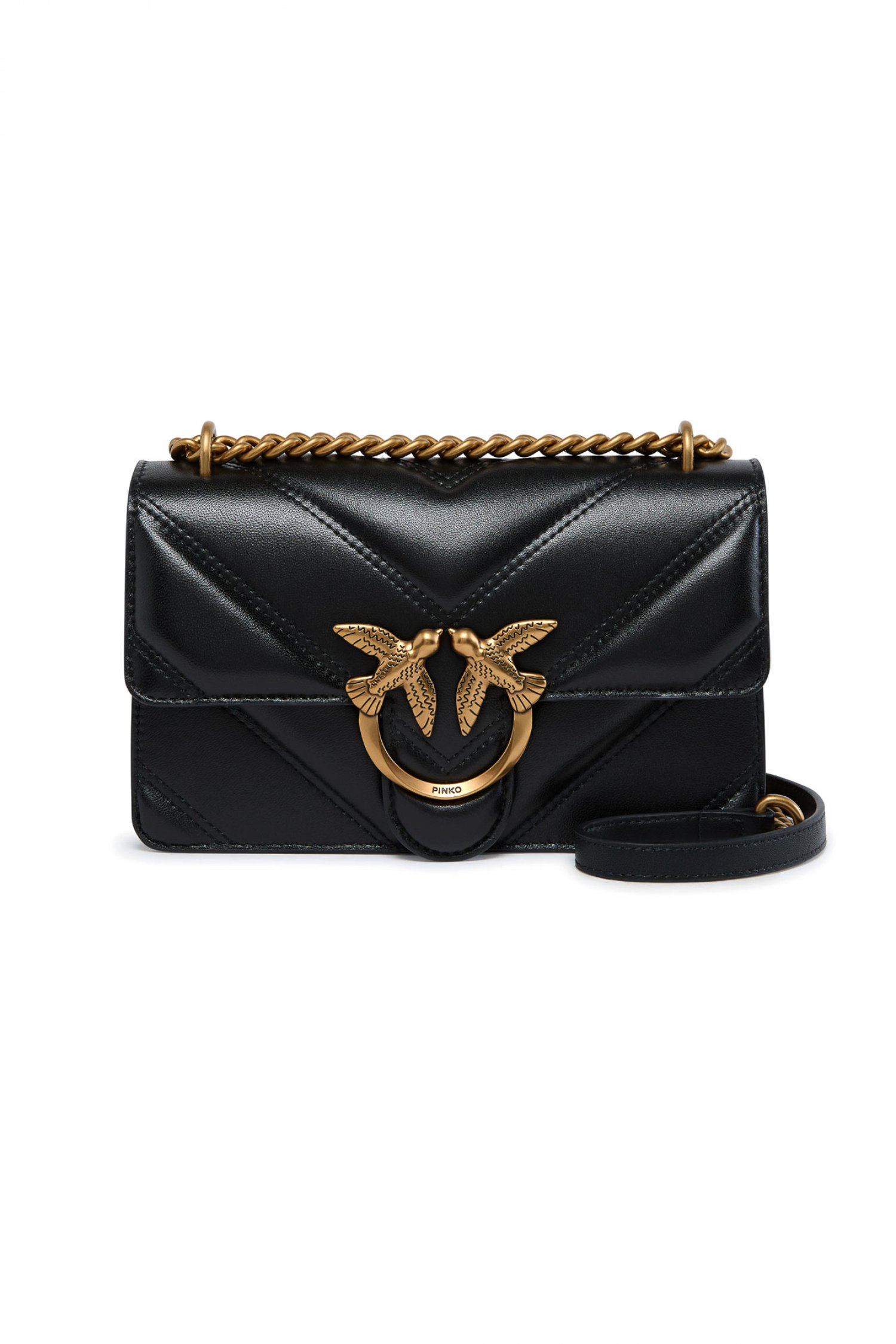 PINKO LOVE ONE MINI LIGHT DC SHEEP NAPPA BIG CHEVRON DS ΜΑΥΡΟ