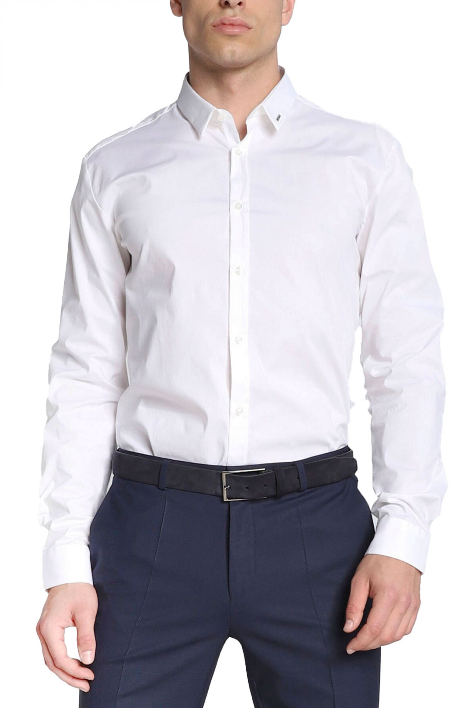 HUGO ΠΟΥΚΑΜΙΣΟ ERO3 EXTRA SLIM FIT STRETCH ΜΕΤΑΛΛΙΚΟ LOGO ΛΕΥΚΟ