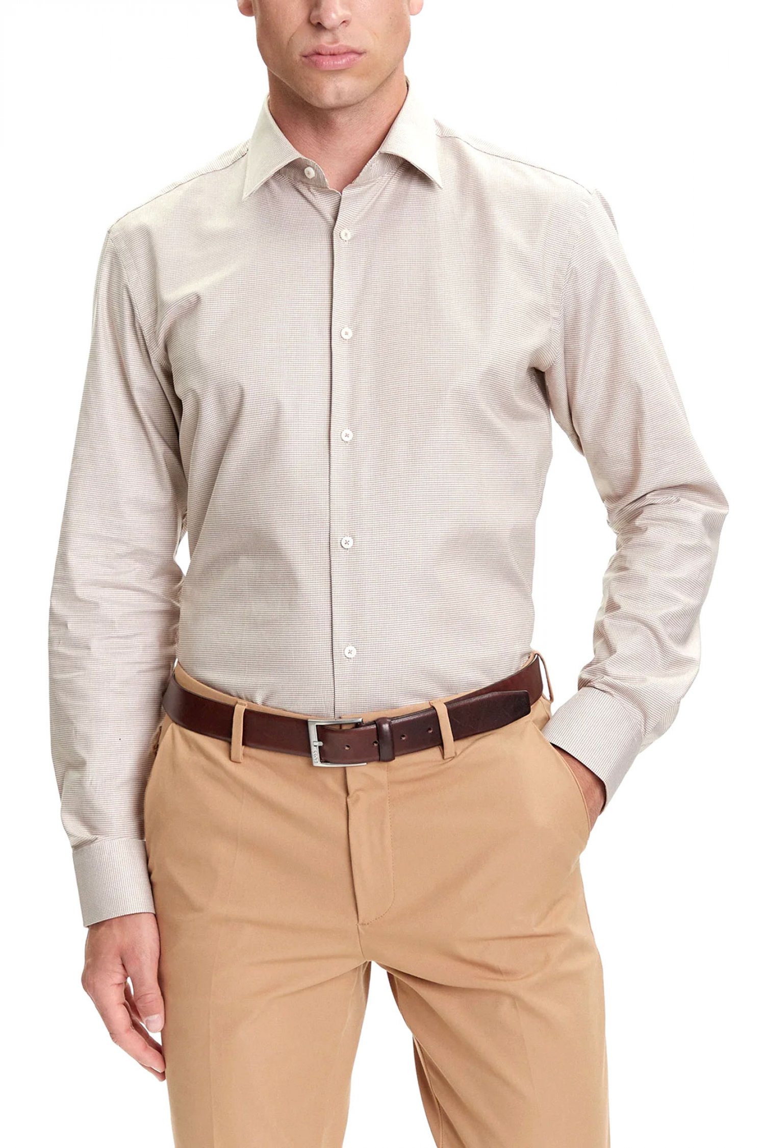 BOSS ΠΟΥΚΑΜΙΣΟ ΜΙΚΡΟΣΧΕΔΙΟ REGULAR FIT EASY IRON H-JOE-KENT-C1-214 ΜΠΕΖ