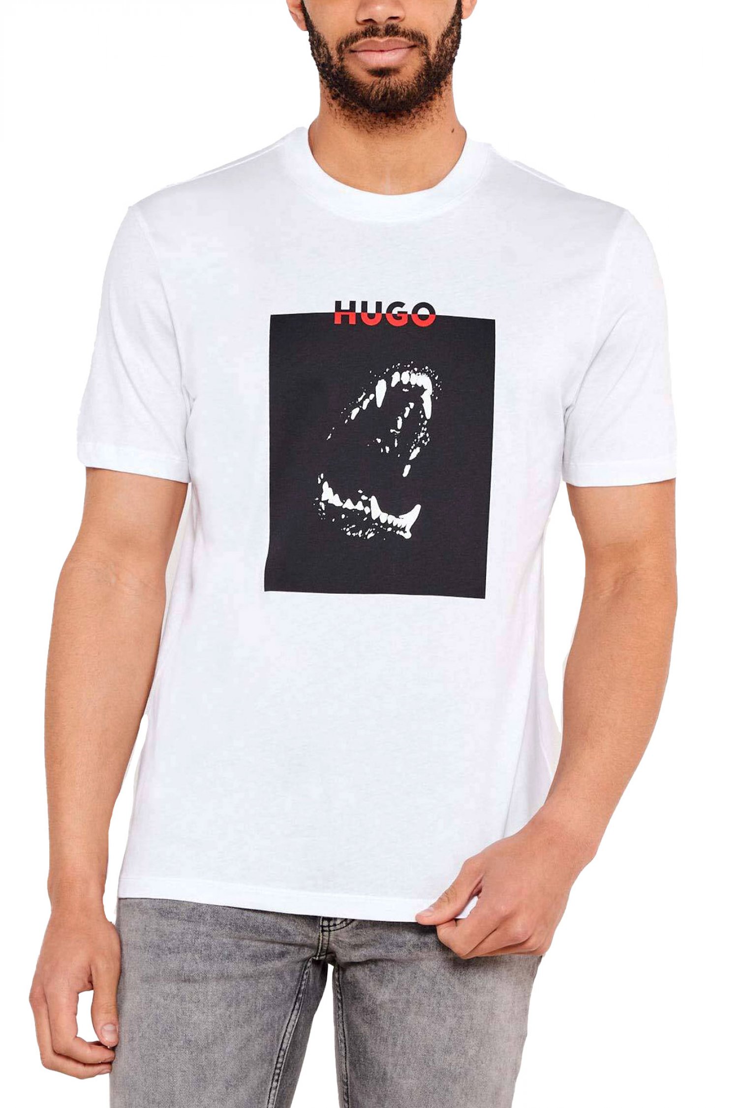 HUGO T-SHIRT DOBERO LOGO ΛΕΥΚΟ