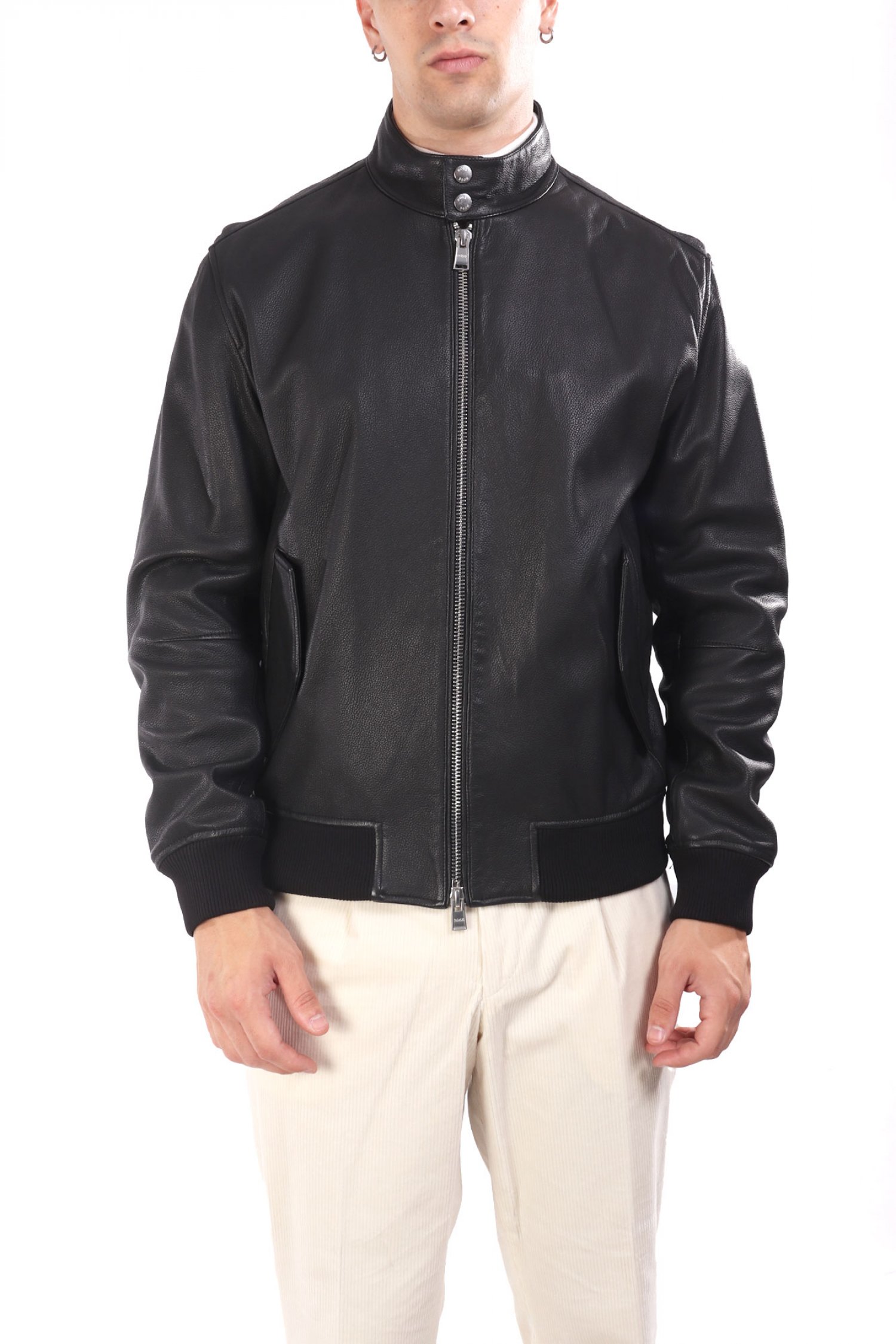 BOSS BOSS ΜΠΟΥΦΑΝ ΔΕΡΜΑ BOMBER H-MOINER ΜΑΥΡΟ