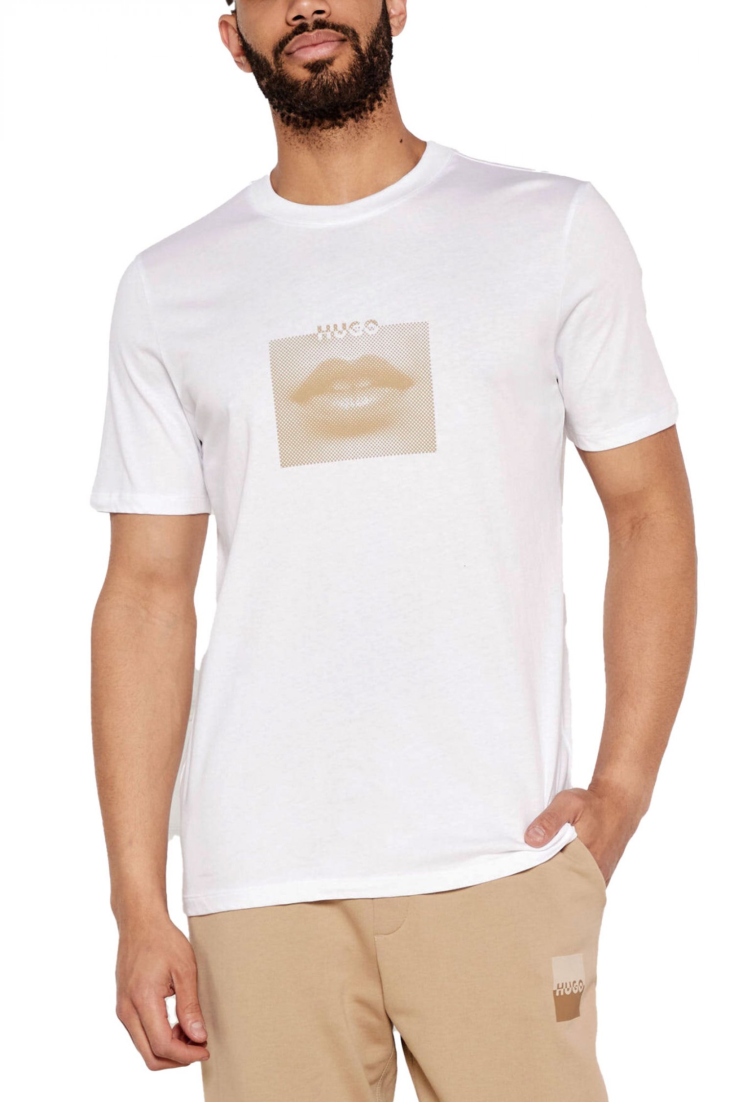 HUGO T-SHIRT DETERNI LOGO ΛΕΥΚΟ-ΜΠΕΖ