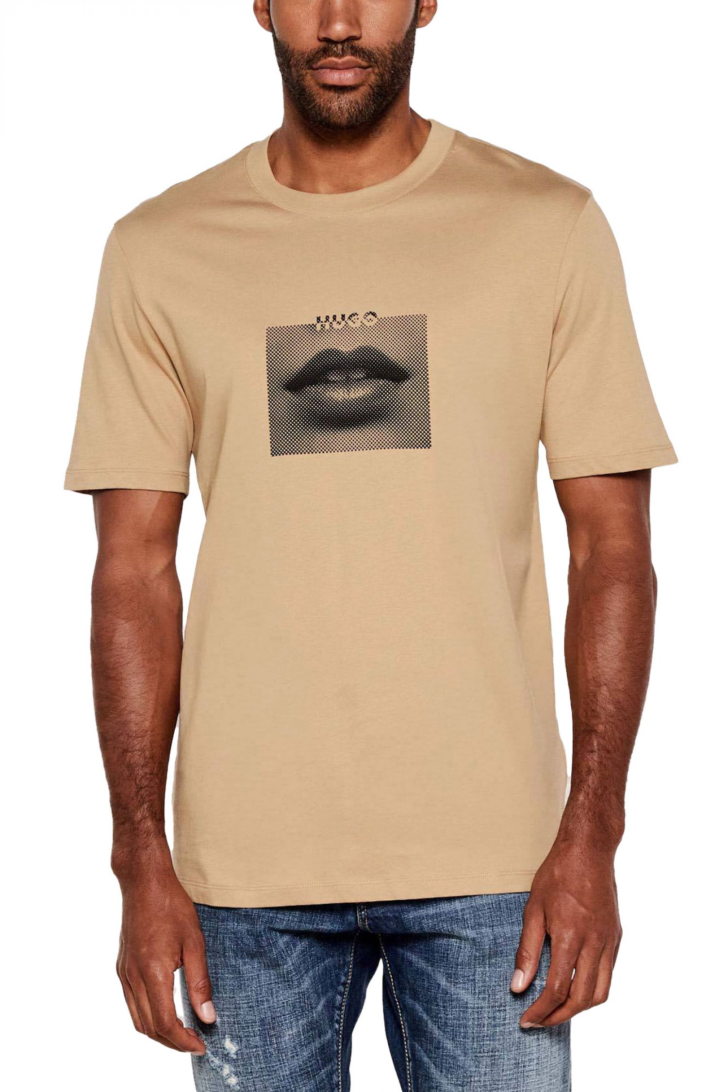 HUGO T-SHIRT DETERNI LOGO ΜΠΕΖ-ΜΑΥΡΟ