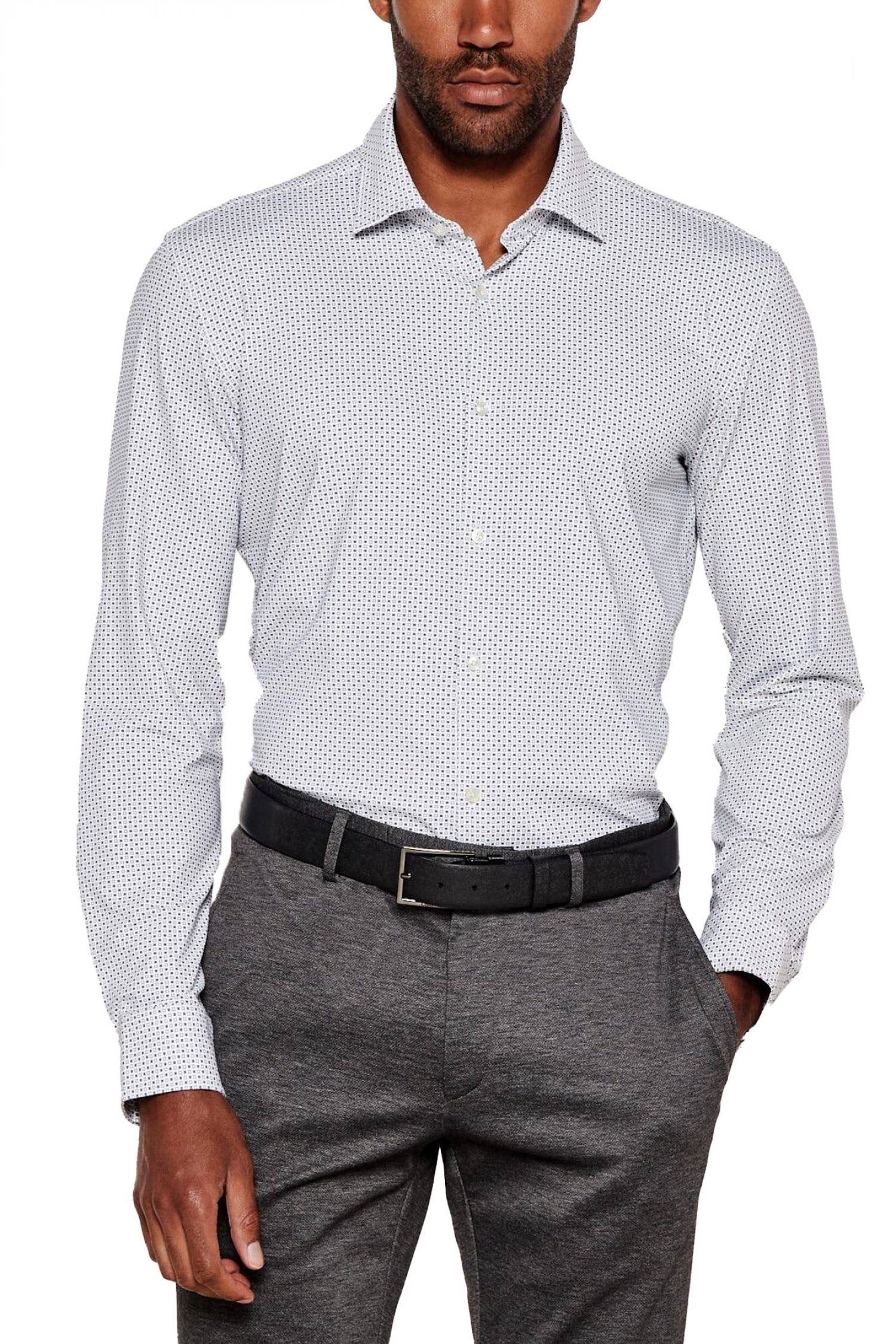 HUGO ΠΟΥΚΑΜΙΣΟ ΜΙΚΡΟΣΧΕΔΙΟ PERFORMANCE SLIM FIT KENNO ΛΕΥΚΟ