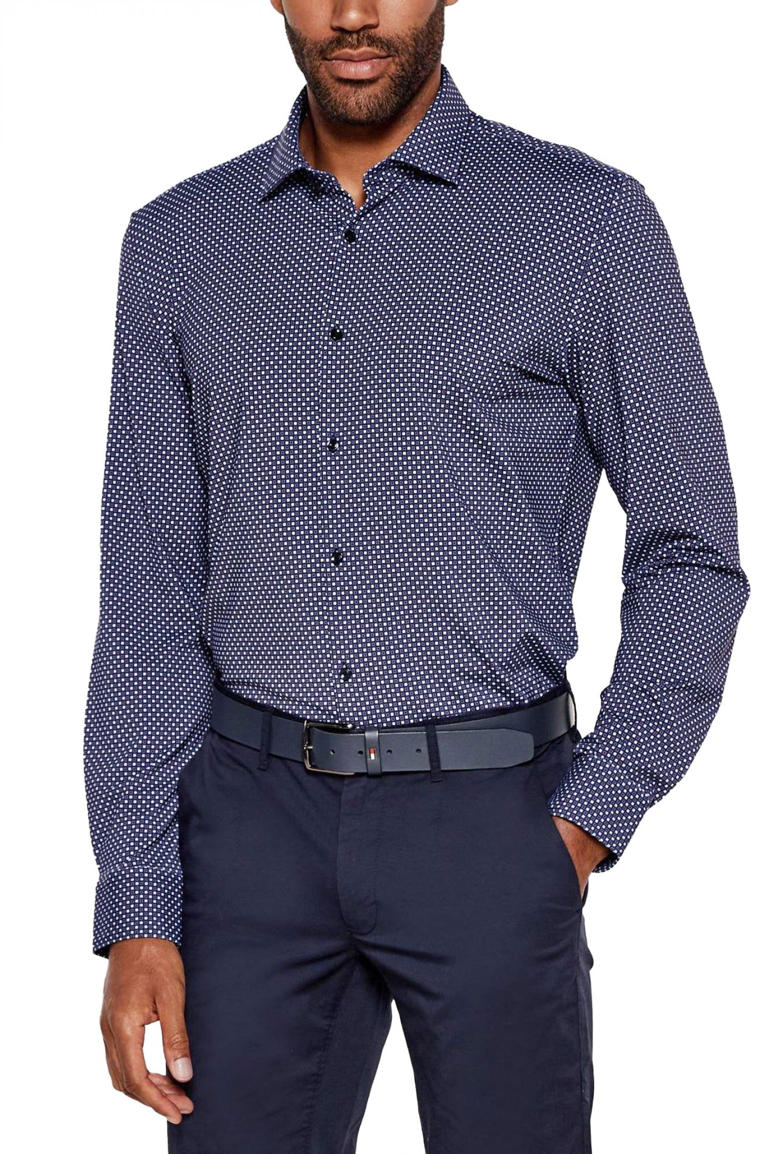 HUGO ΠΟΥΚΑΜΙΣΟ ΜΙΚΡΟΣΧΕΔΙΟ PERFORMANCE SLIM FIT KENNO ΜΠΛΕ