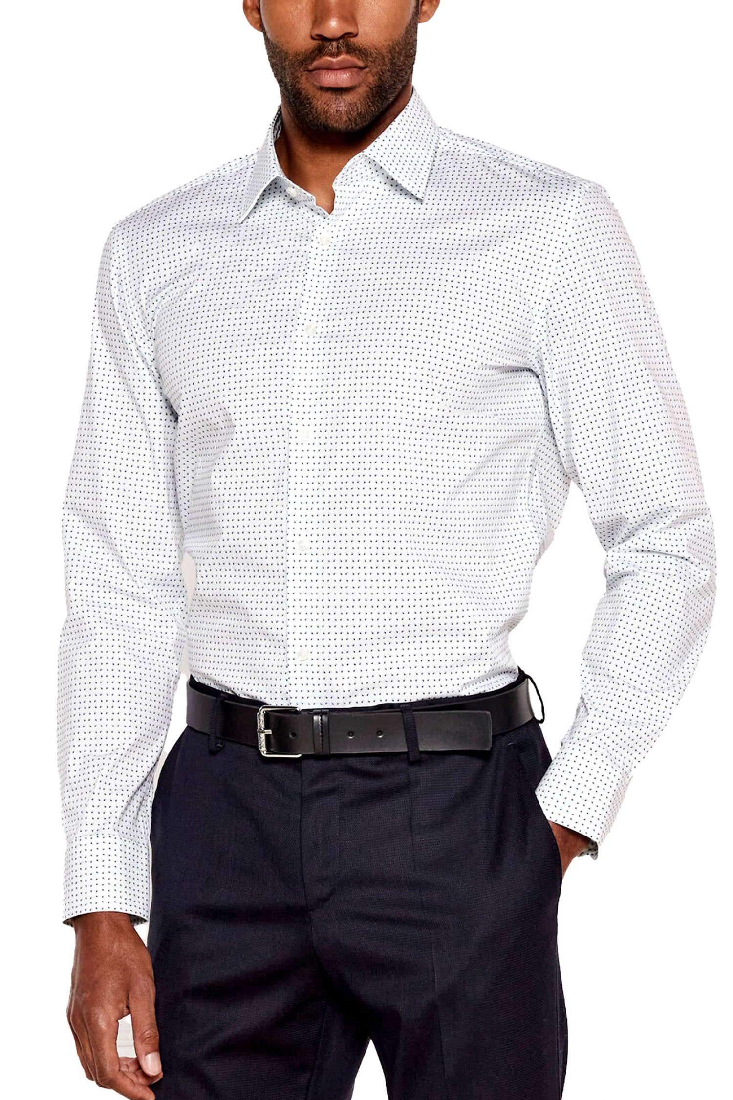 BOSS ΠΟΥΚΑΜΙΣΟ ΜΙΚΡΟΣΧΕΔΙΟ SLIM FIT H-HANK-KENT-C1-214 ΛΕΥΚΟ-ΠΡΑΣΙΝΟ