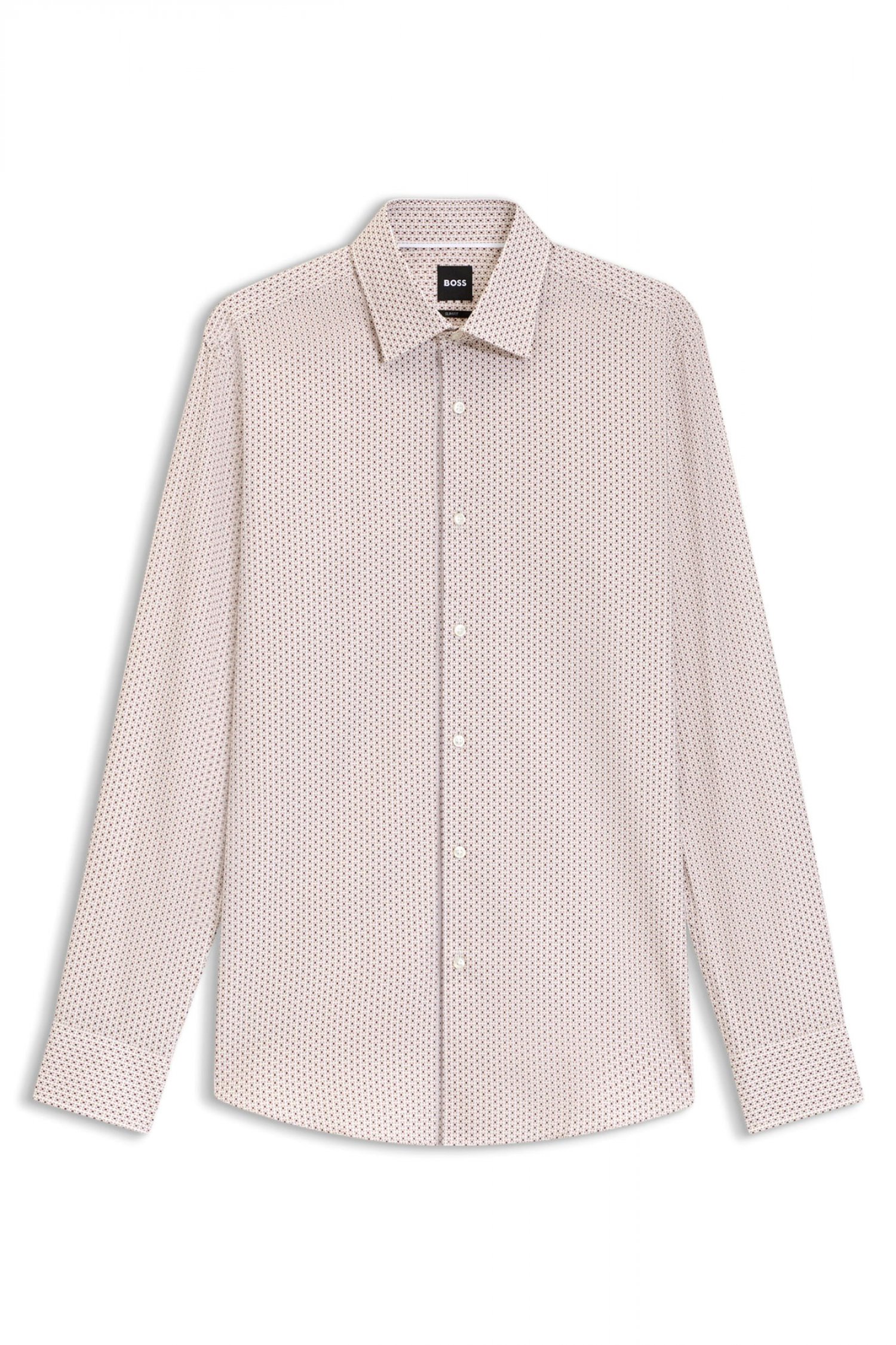 BOSS ΠΟΥΚΑΜΙΣΟ ΜΙΚΡΟΣΧΕΔΙΟ SLIM FIT H-HANK-KENT-C1-214 ΜΠΕΖ-ΚΑΦΕ