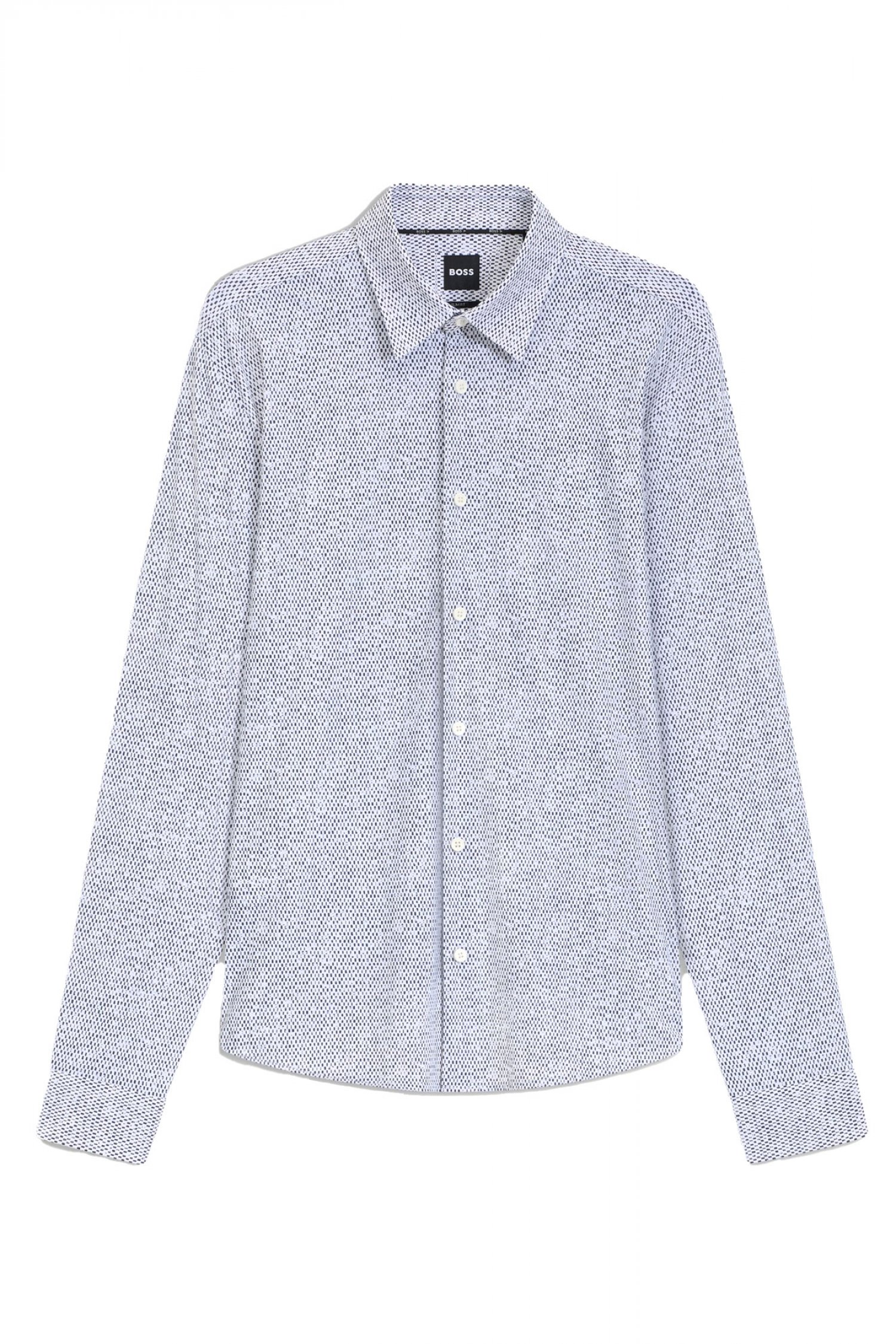 BOSS ΠΟΥΚΑΜΙΣΟ ΜΙΚΡΟΣΧΕΔΙΟ SLIM FIT P-ROAN-KENT-C1-233 ΜΠΛΕ-ΛΕΥΚΟ