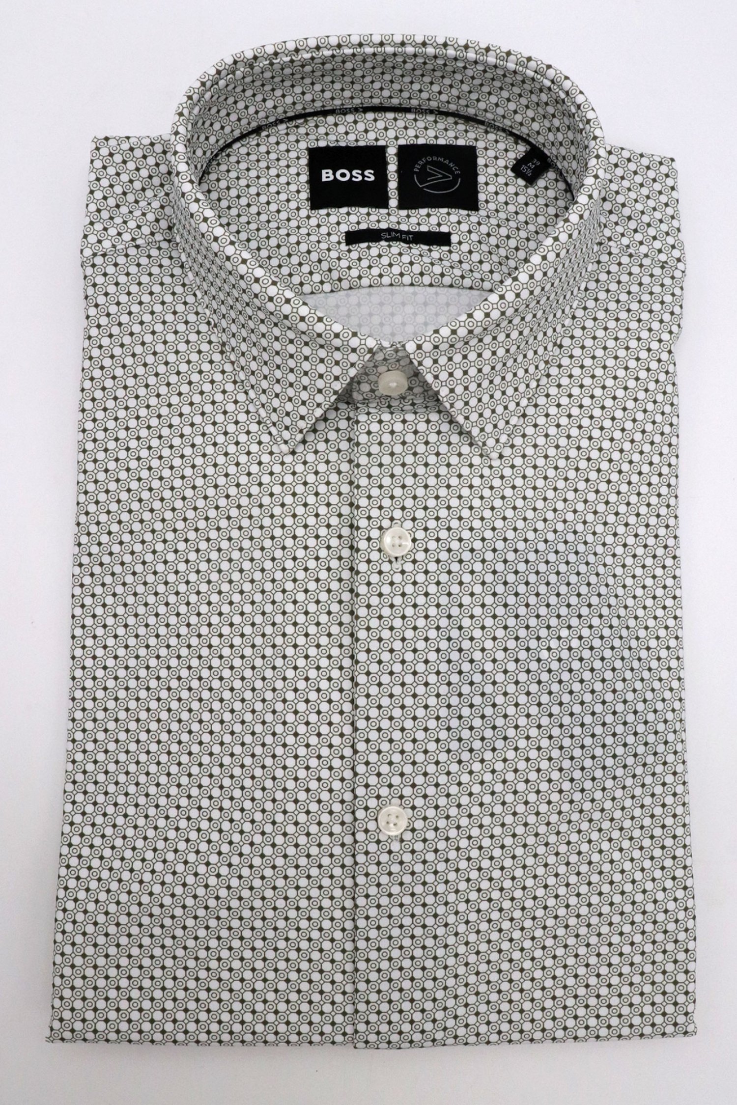 BOSS PERFORMANCE ΠΟΥΚΑΜΙΣΟ ΜΙΚΡΟΣΧΕΔΙΟ SLIM FIT P-HANK-S-KENT-C1-222 ΛΕΥΚΟ-ΧΑΚΙ