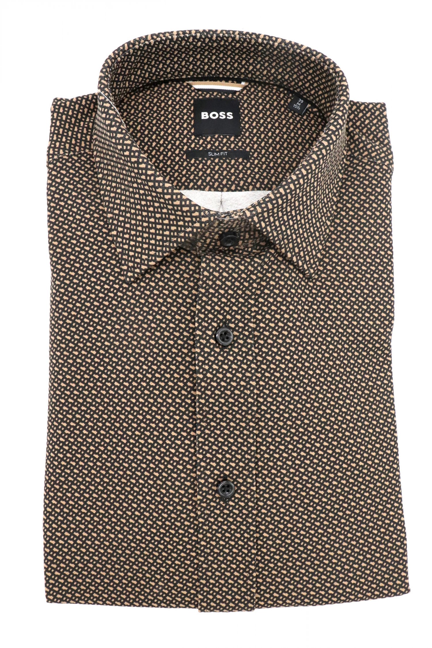 BOSS ΠΟΥΚΑΜΙΣΟ ALL OVER LOGO SLIM FIT JERSEY C-HANK-KENT-C1-253 ΜΠΕΖ-ΚΑΦΕ