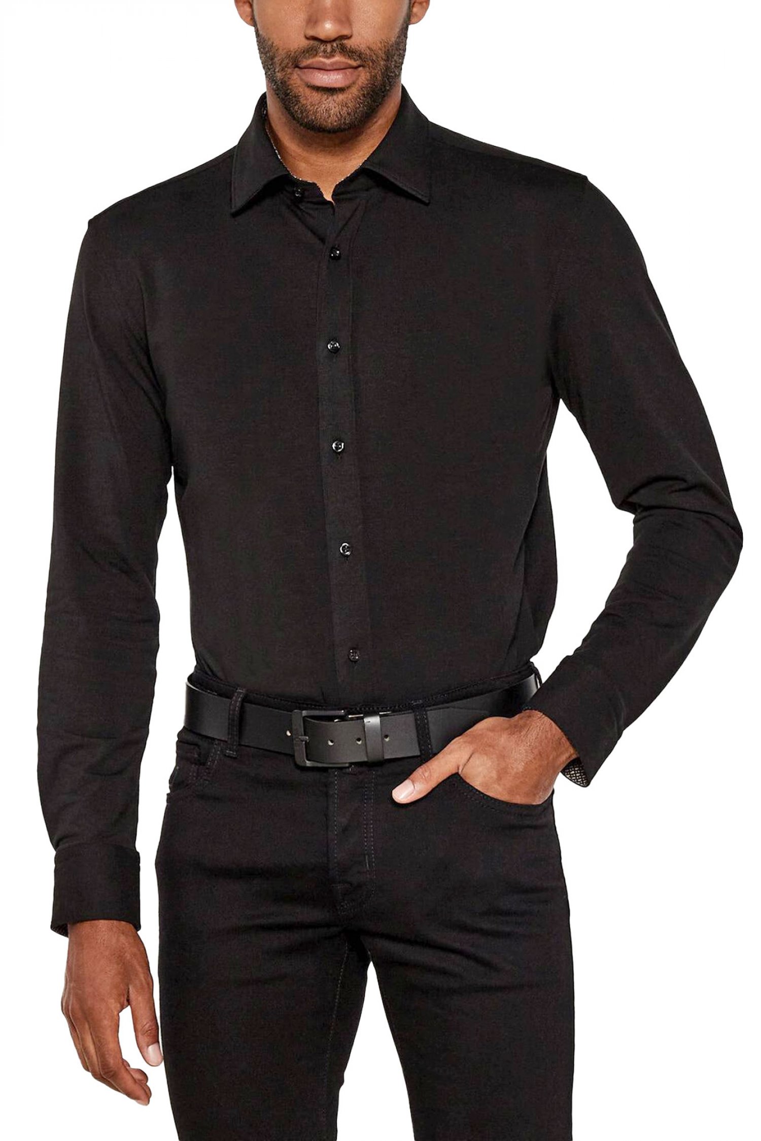 BOSS ΠΟΥΚΑΜΙΣΟ JERSEY SLIM FIT C-HANK-C3-253 ΜΑΥΡΟ