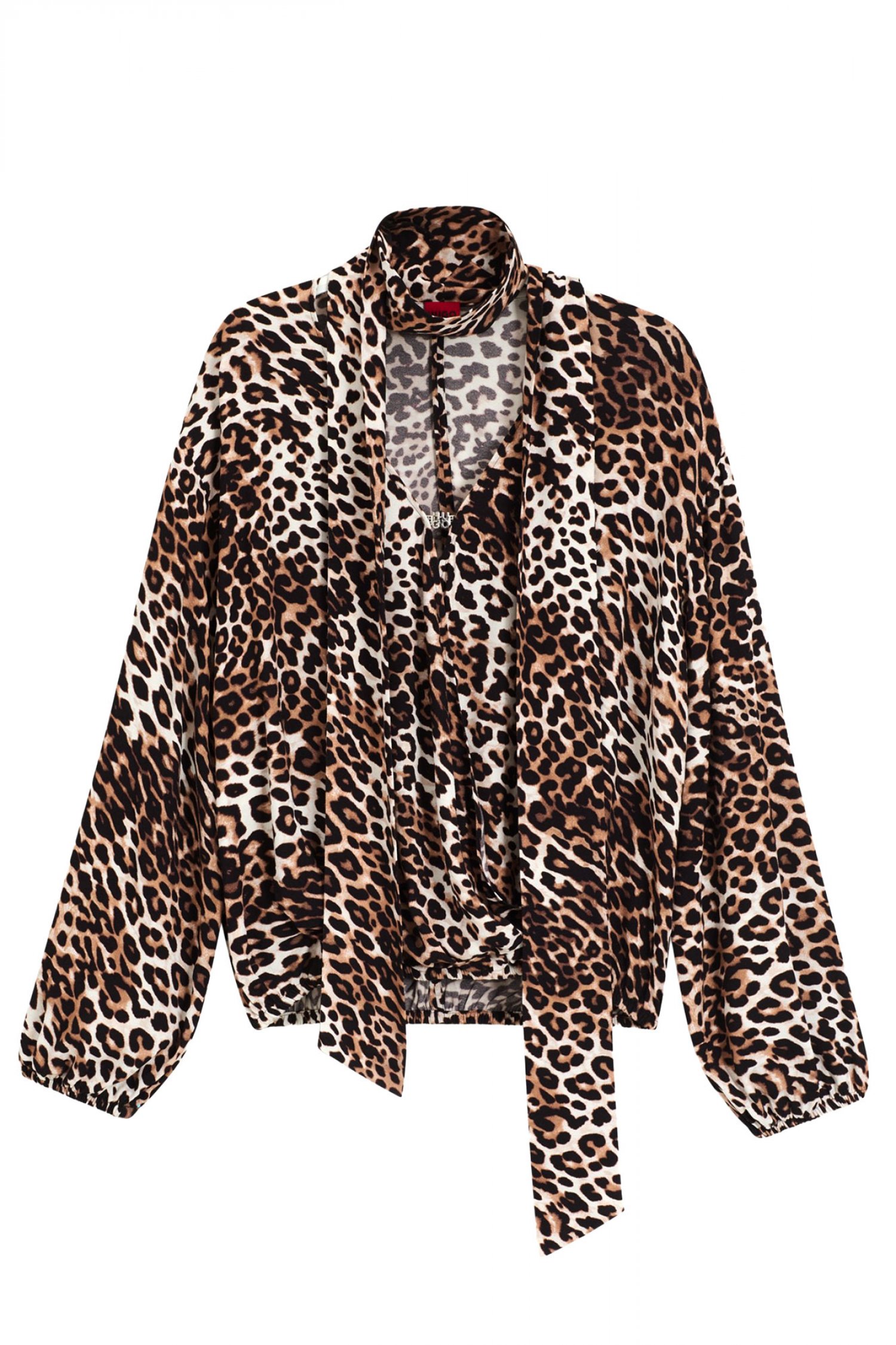 HUGO ΜΠΛΟΥΖΑ CUNEA-1 V-NECK ΔΕΣΙΜΟ ΛΑΙΜΟ ΛΕΟΠΑΡ ΜΠΕΖ-ΚΑΦΕ