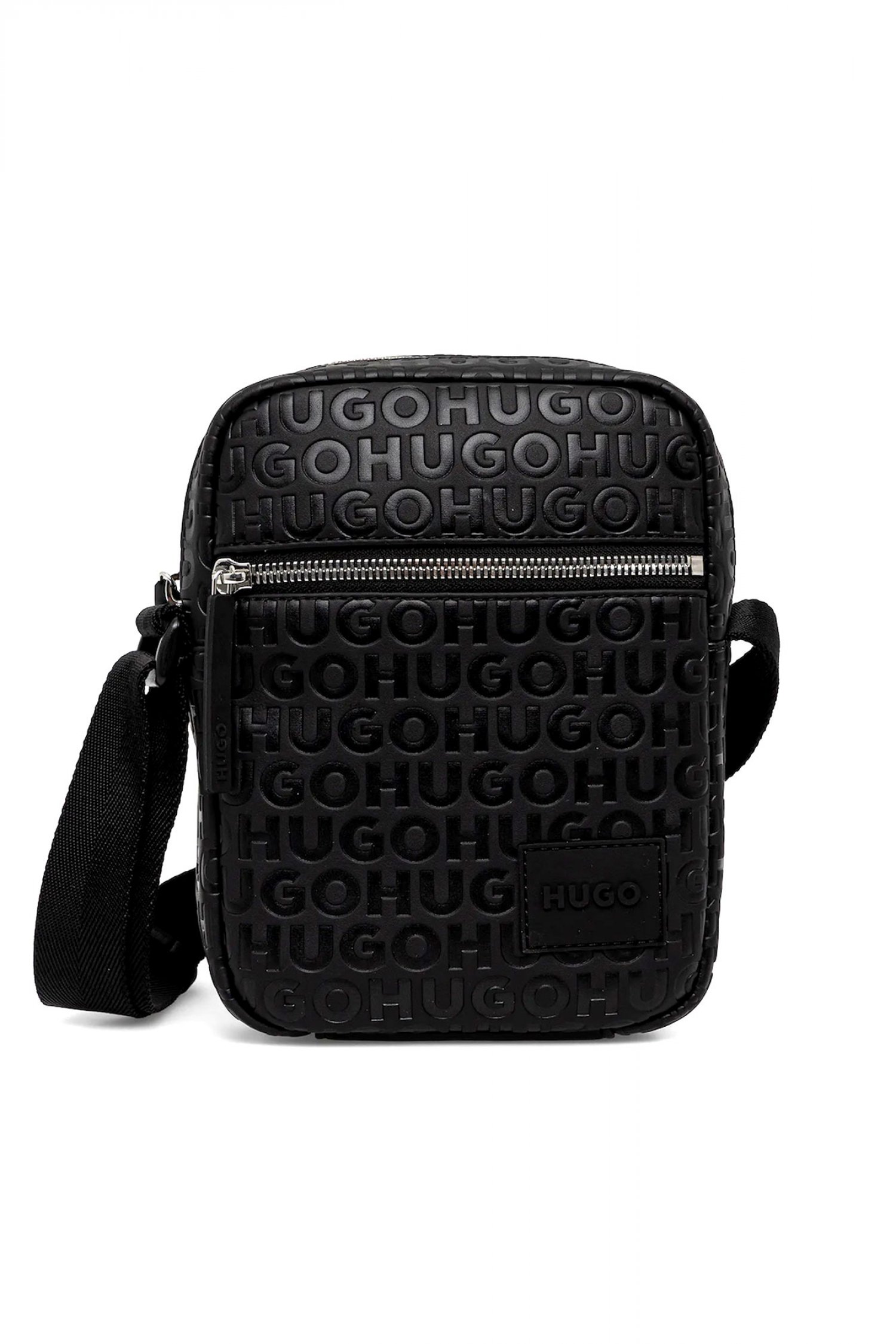 HUGO ΤΣΑΝΤΑΚΙ ETHON2.0HI_M_NS ZIP CROSS BODY ALL OVER LOGO ΜΑΥΡΟ