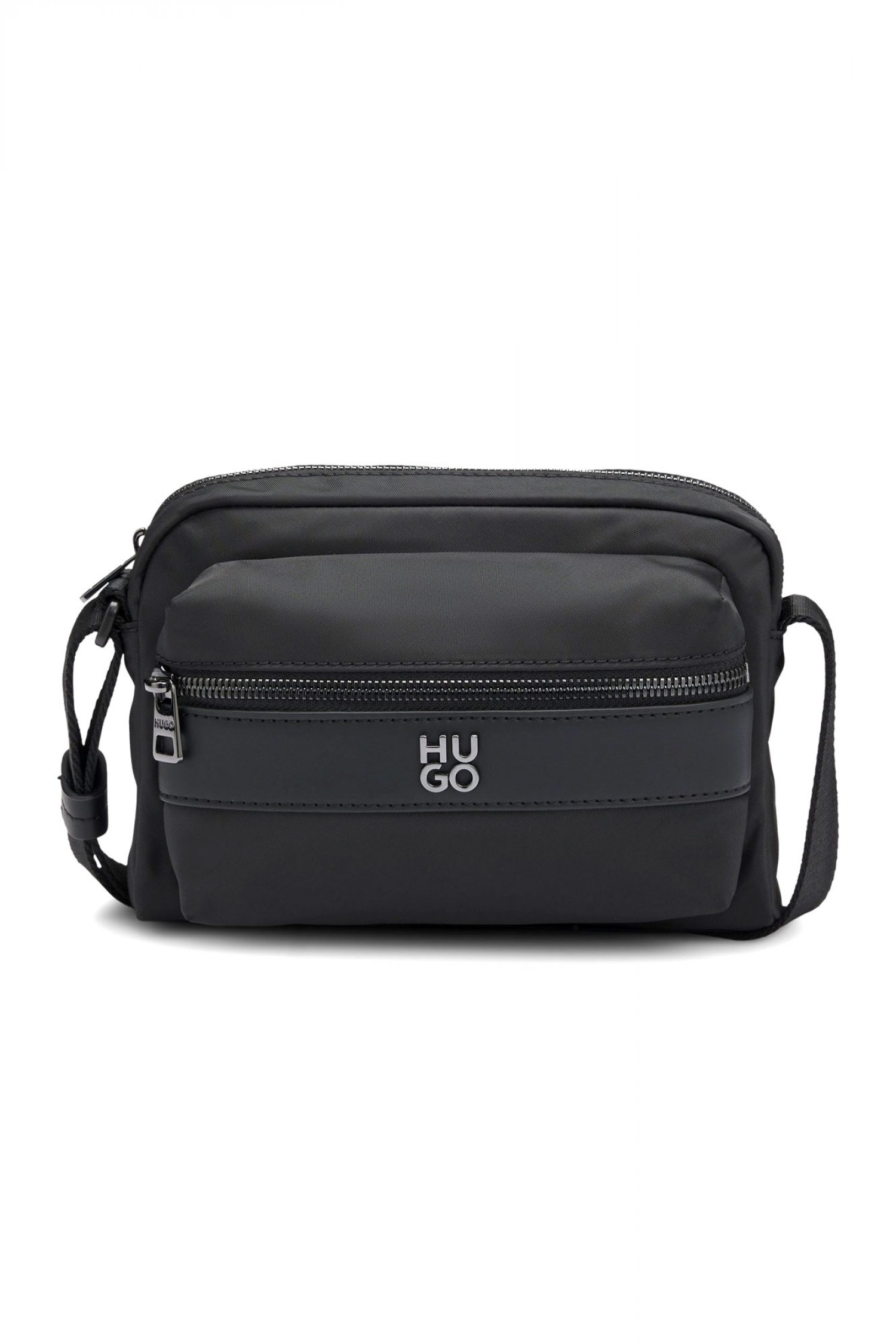 HUGO ΤΣΑΝΤΑΚΙ CROSSBODY QUANTIC_N_EW CROSSB LOGO ΜΕΤΑΛΛΙΚΟ ΜΑΥΡΟ