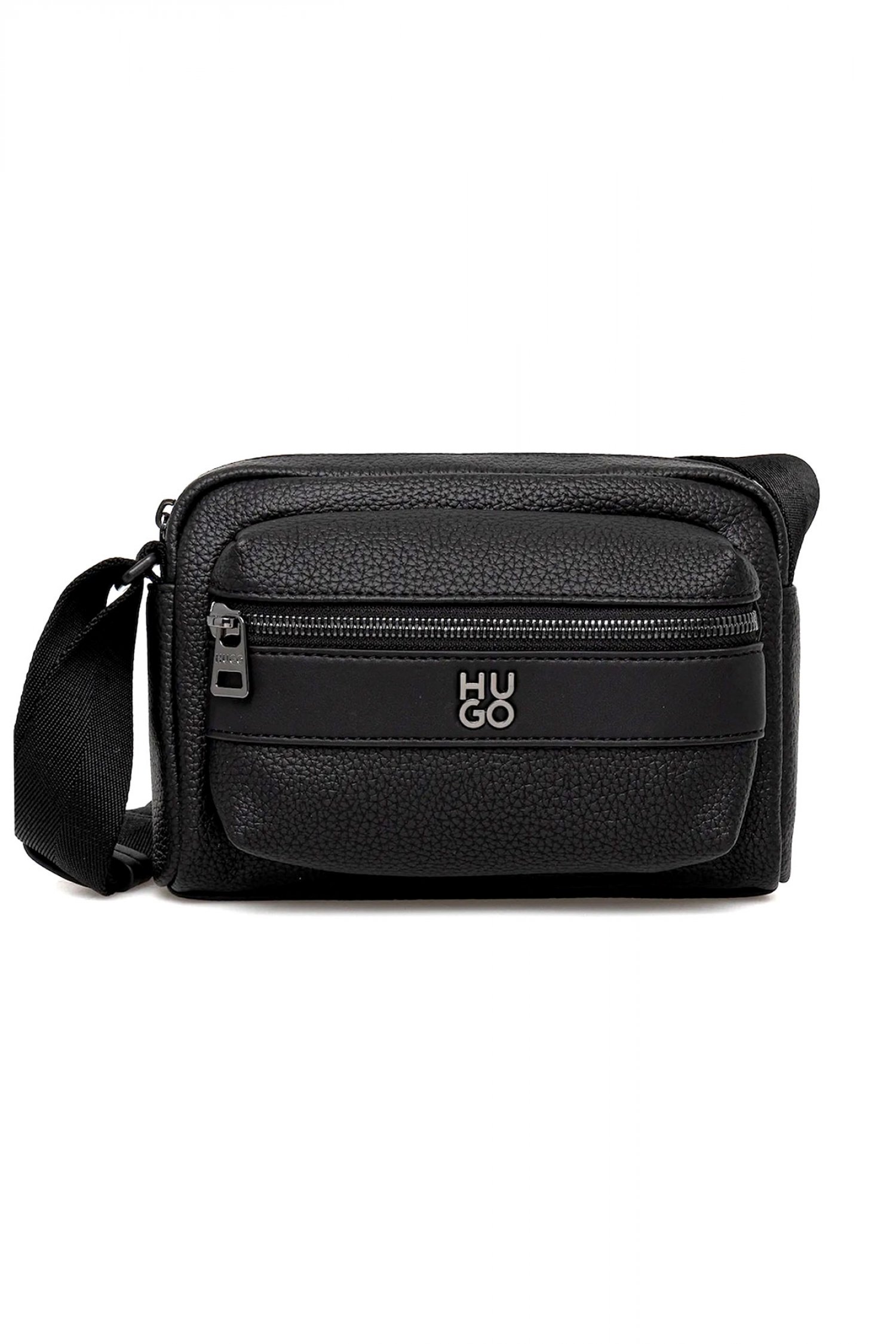 HUGO ΤΣΑΝΤΑΚΙ CROSSBODY QUANTIC_EW CROSSB LOGO ΜΕΤΑΛΛΙΚΟ ΜΑΥΡΟ