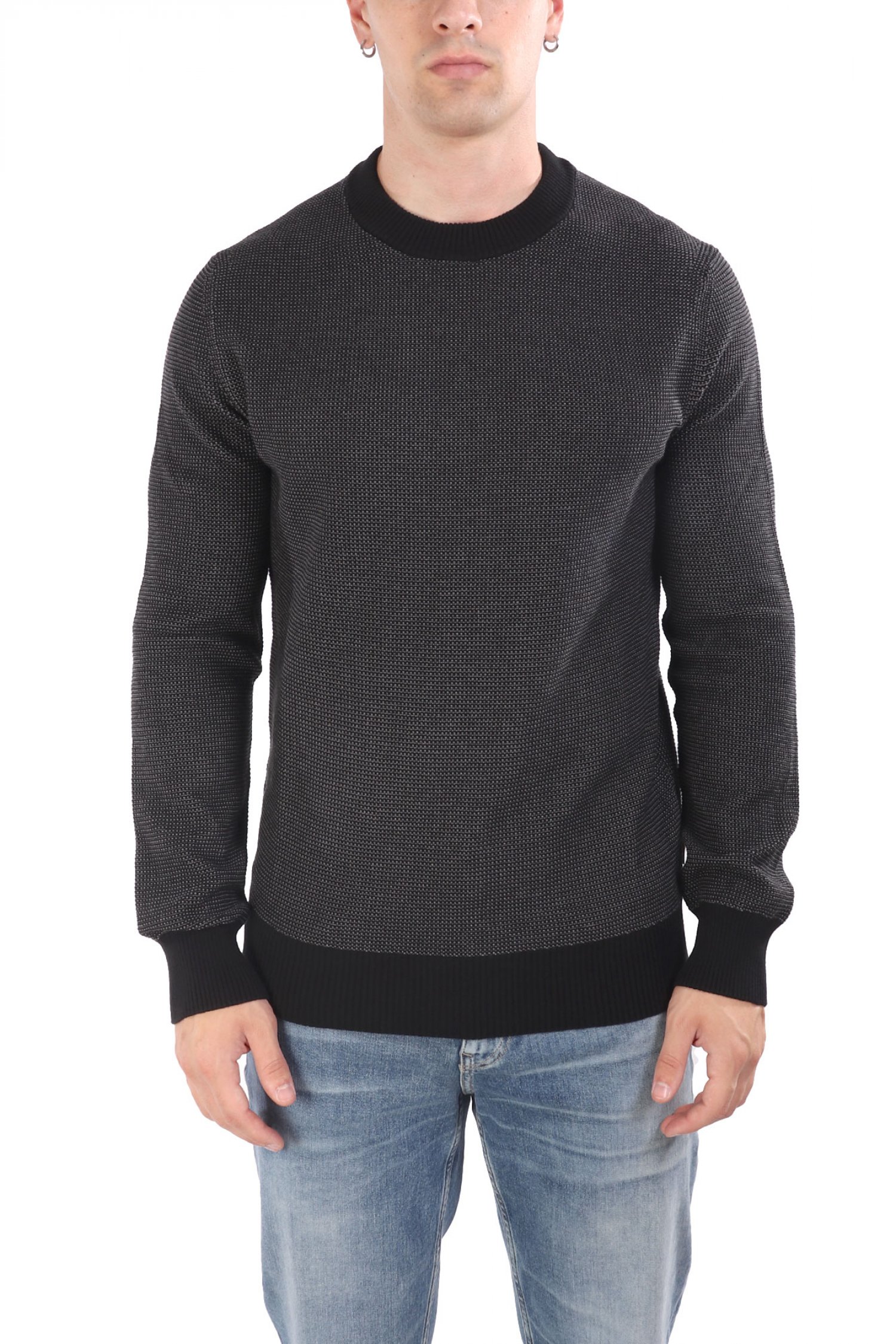 BOSS CASUAL ΠΛΕΚΤΟ CREW NECK KLAPOK ΜΑΥΡΟ