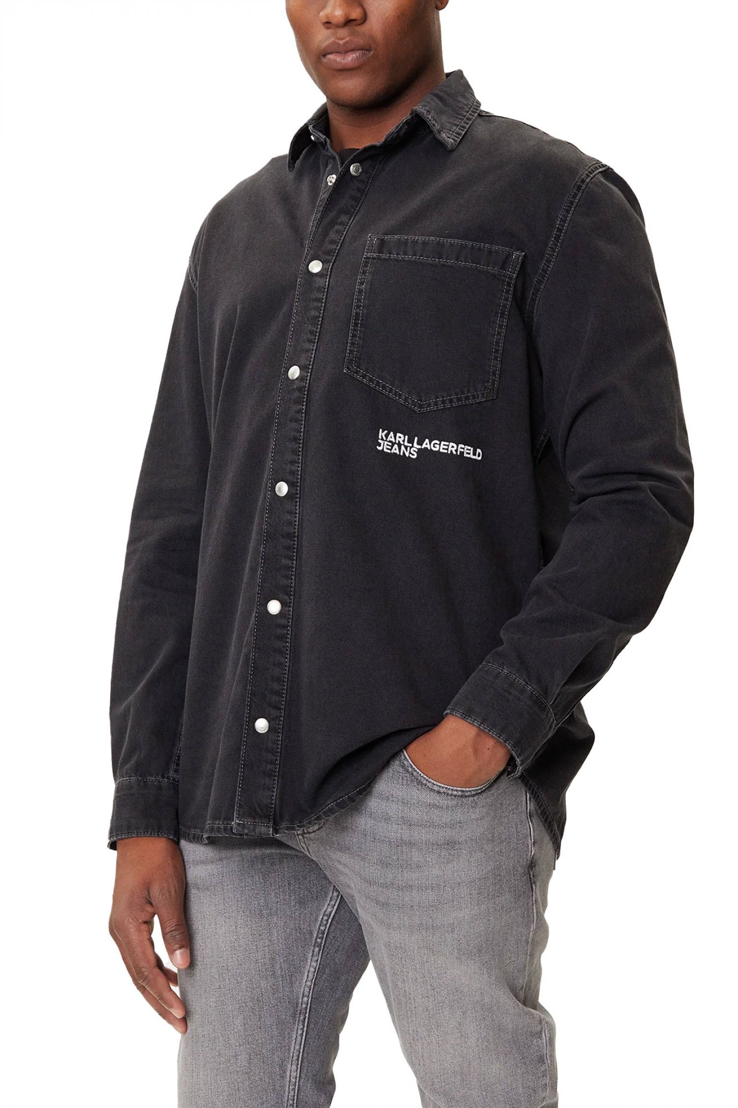 KARL LAGERFELD JEANS ΠΟΥΚΑΜΙΣΟ ΤΖΙΝ REGULAR DENIM SHIRT ΜΑΥΡΟ