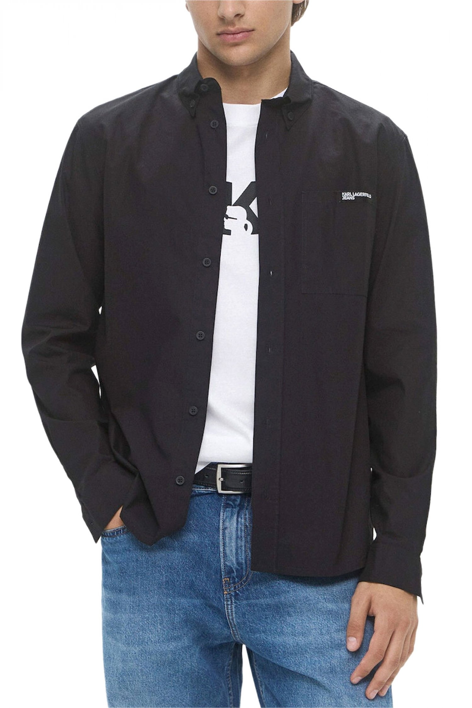 KARL LAGERFELD JEANS ΠΟΥΚΑΜΙΣΟ POPLIN SHIRT ΜΑΥΡΟ