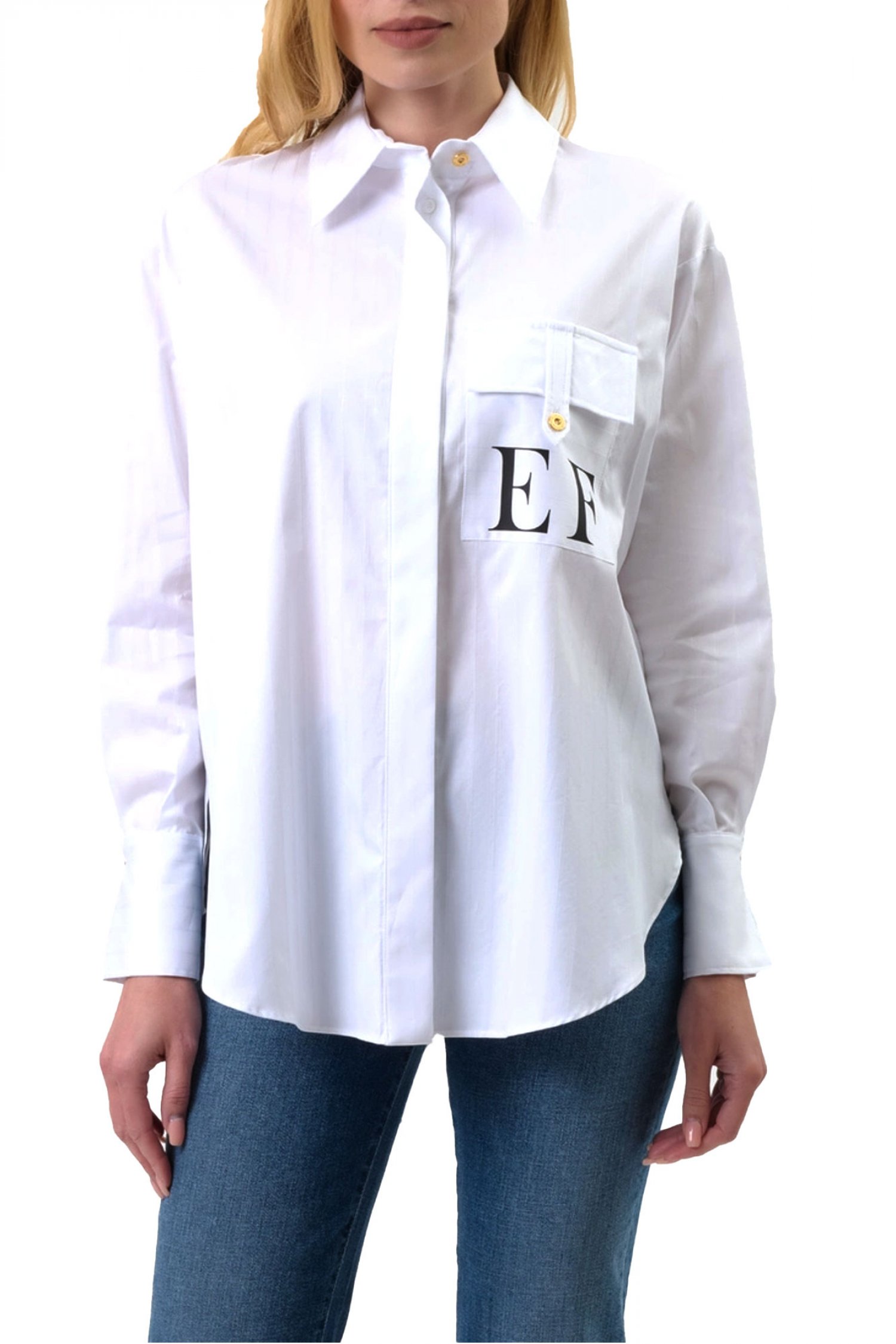 ELISABETTA FRANCHI ΠΟΥΚΑΜΙΣΟ ΡΙΓΕ LOGO POCKET ΛΕΥΚΟ
