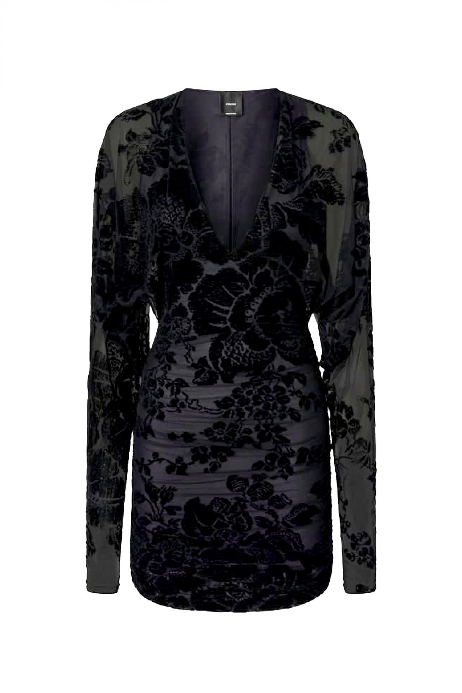 PINKO ΦΟΡΕΜΑ MINI V-NECK ROULETTE DRESS ΜΕ ΤΟΥΛΙ ΜΑΥΡΟ