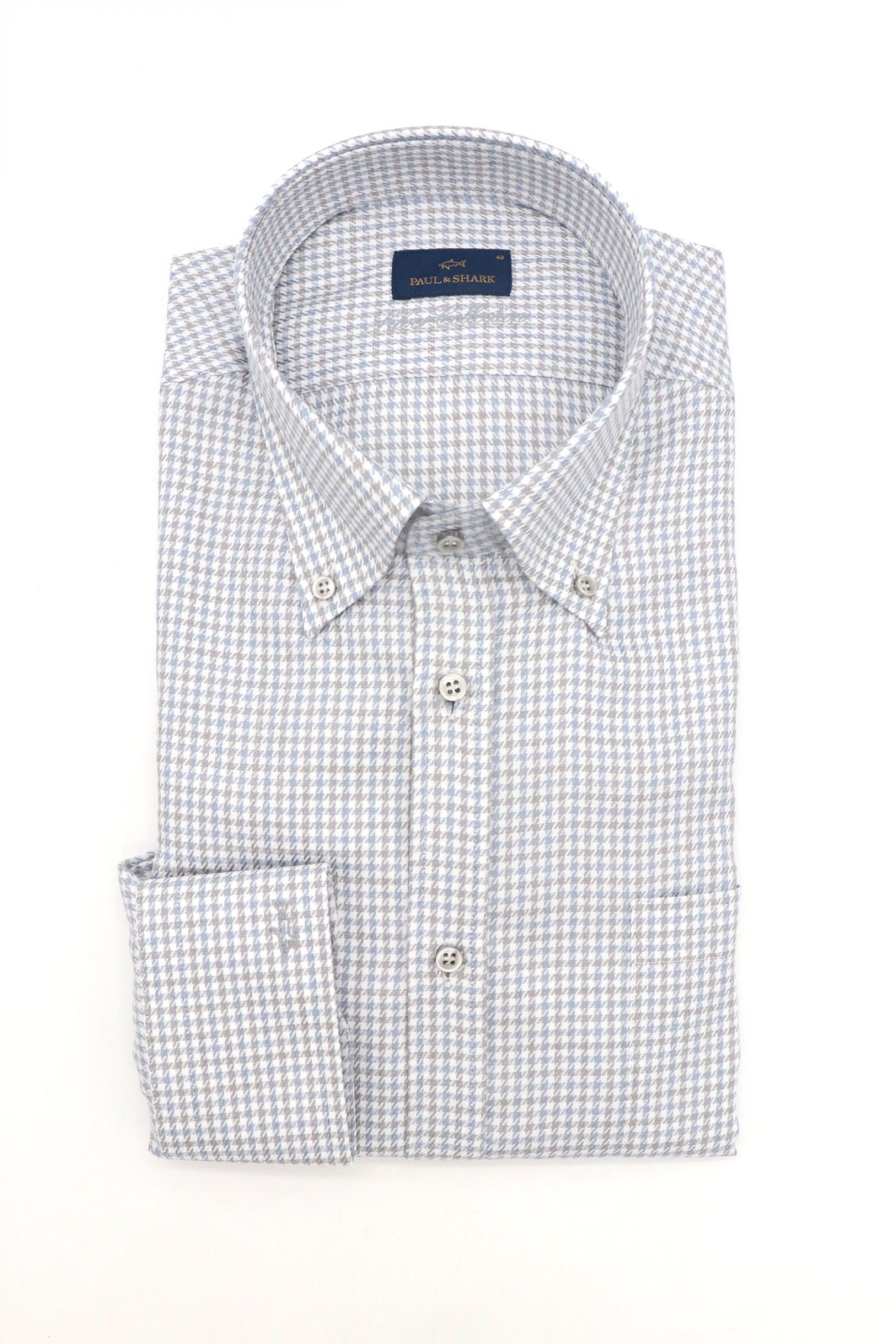 PAUL&SHARK ΠΟΥΚΑΜΙΣΟ BUTTON DOWN ΚΑΡΩ SILVER COLLECTION ΓΚΡΙ-ΛΕΥΚΟ