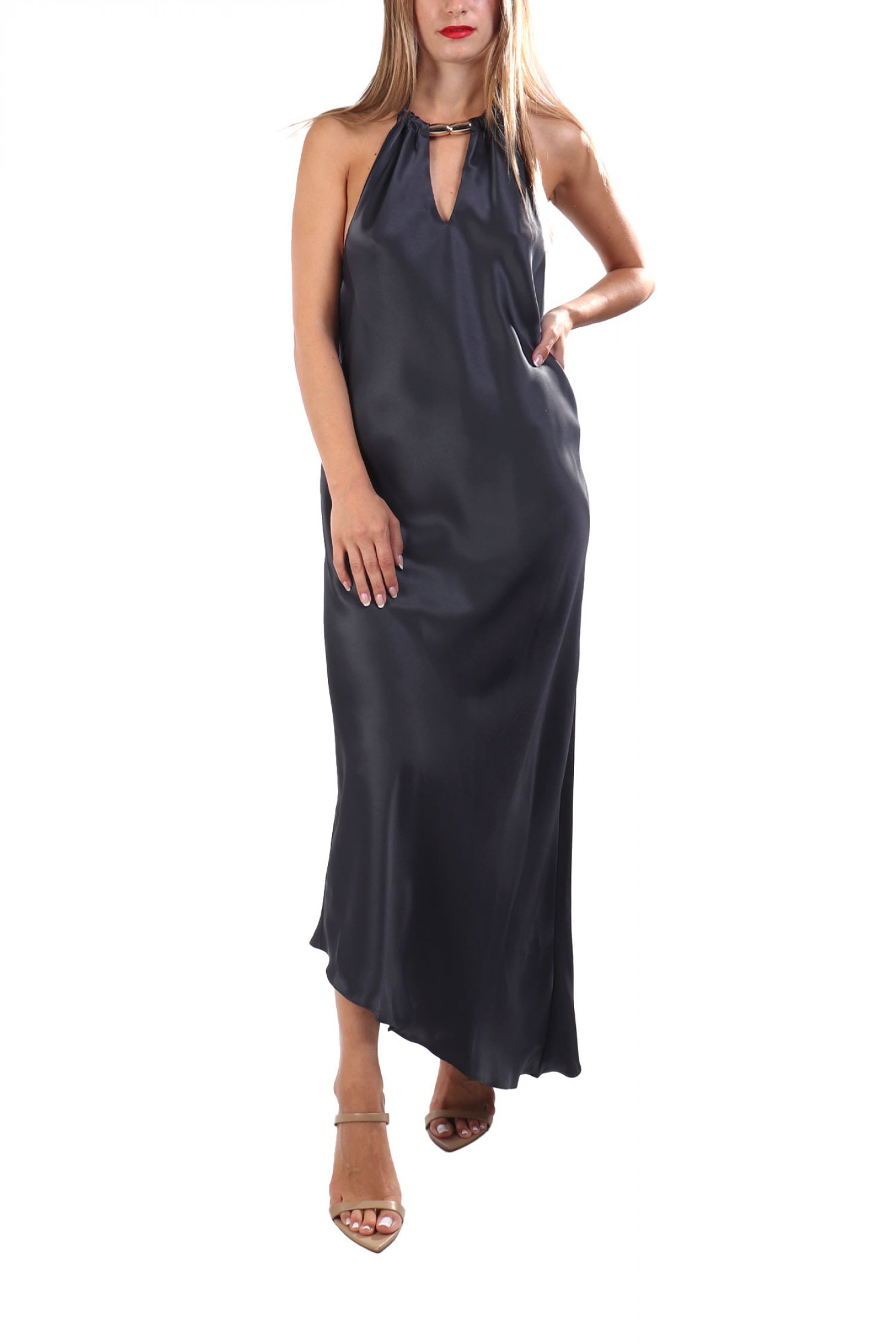 PINKO ΦΟΡΕΜΑ ΜΑΧΙ CRUCIMASTER DRESS ΑΝΟΙΧΤΗ ΠΛΑΤΗ ΣΚΟΥΡΟ ΜΠΛΕ