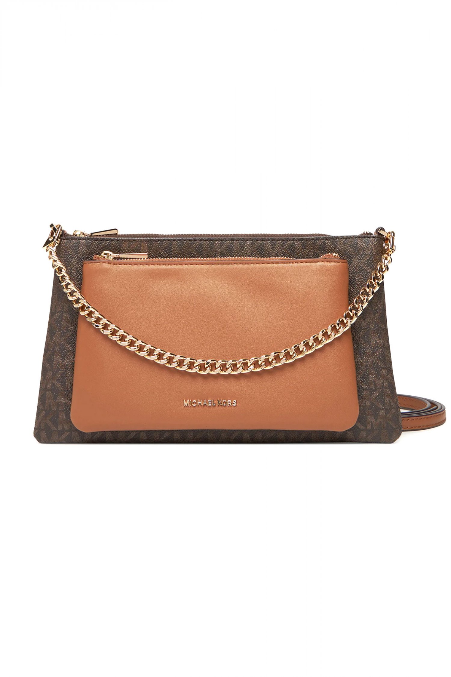 MICHAEL KORS ΤΣΑΝΤΑ CROSSBODY XEIΡΟΣ JET SET ΑΛΥΣΙΔΑ ALL OVER LOGO ΚΑΦΕ ΤΑΜΠΑ