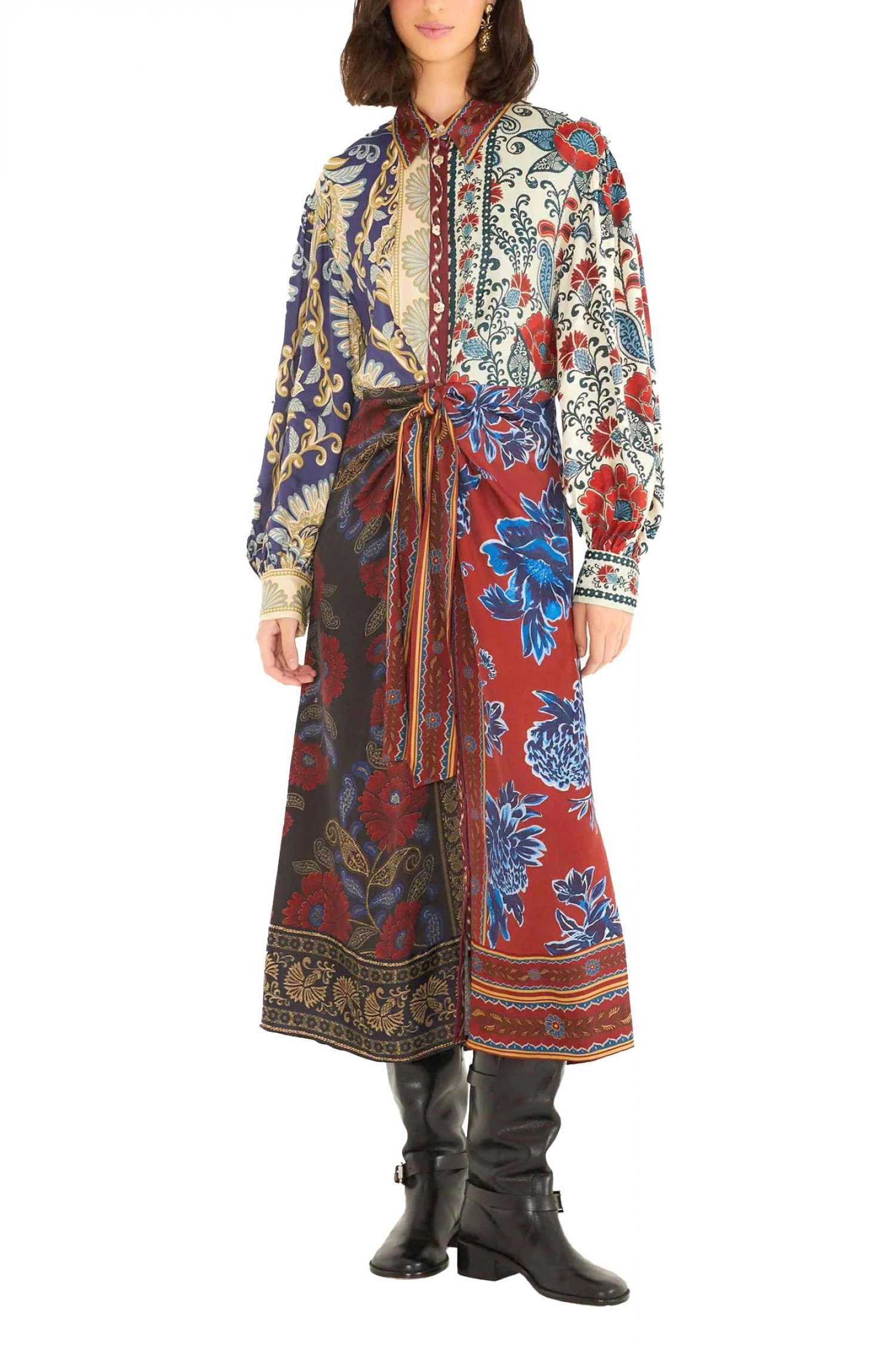 FARM RIO ΦΟΡΕΜΑ MIDI NAVY WINTER MIX ΕΜΠΡΙΜΕ ΓΙΑΚΑΣ ΚΟΥΜΠΙΑ ΠΟΛΥΧΡΩΜΟ