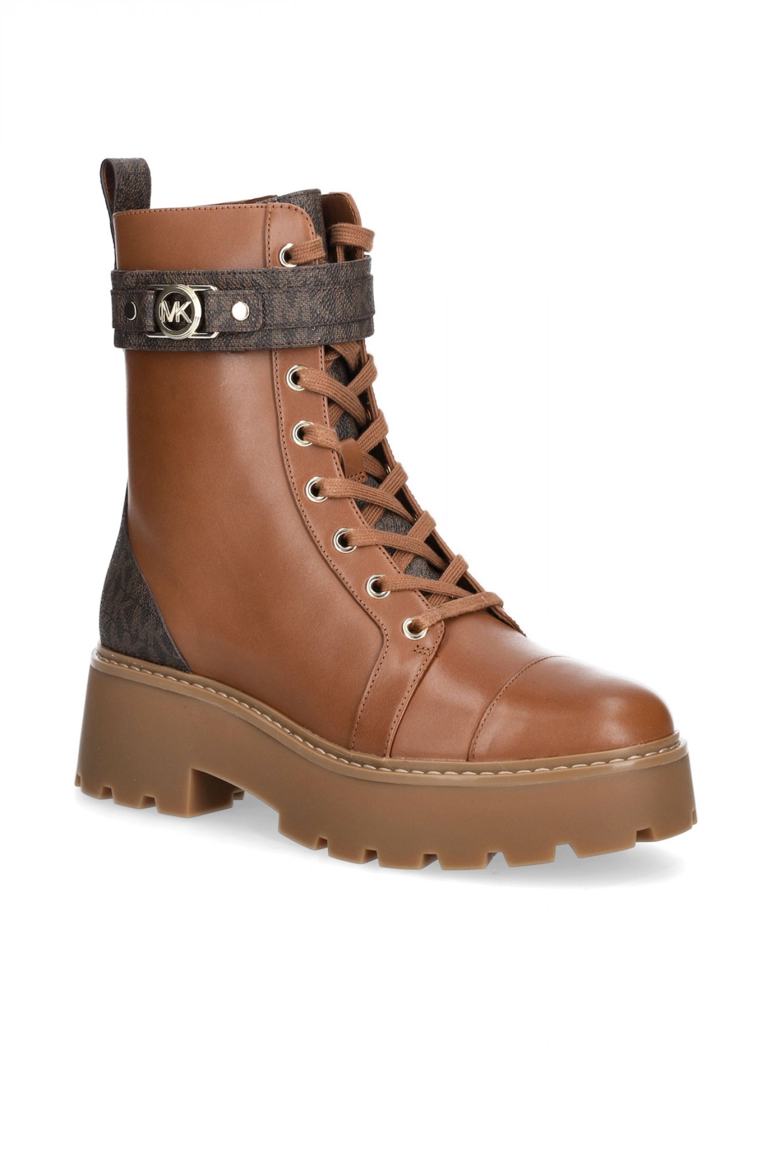 MICHAEL KORS ΠΑΠΟΥΤΣΙΑ ΜΠΟΤΑΚΙΑ MANDY LACE UP BOOTIE KOΡΔΟΝΙΑ ΦΕΡΜΟΥΑΡ LOGO TAMΠΑ/ΚΑΦΕ