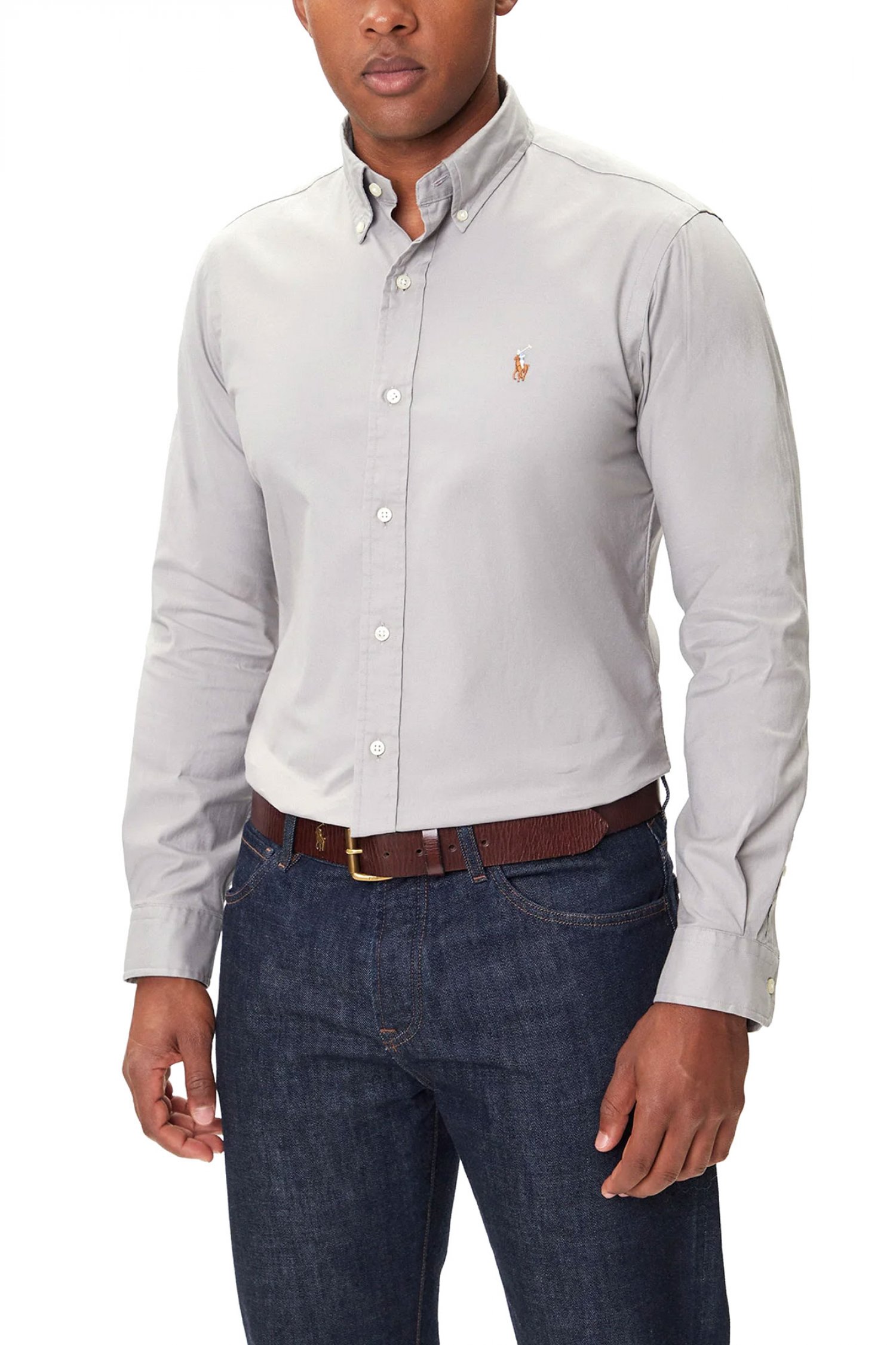 RALPH LAUREN ΠΟΥΚΑΜΙΣΟ BUTTON DOWN OXFORD CUSTOM FIT ΓΚΡΙ