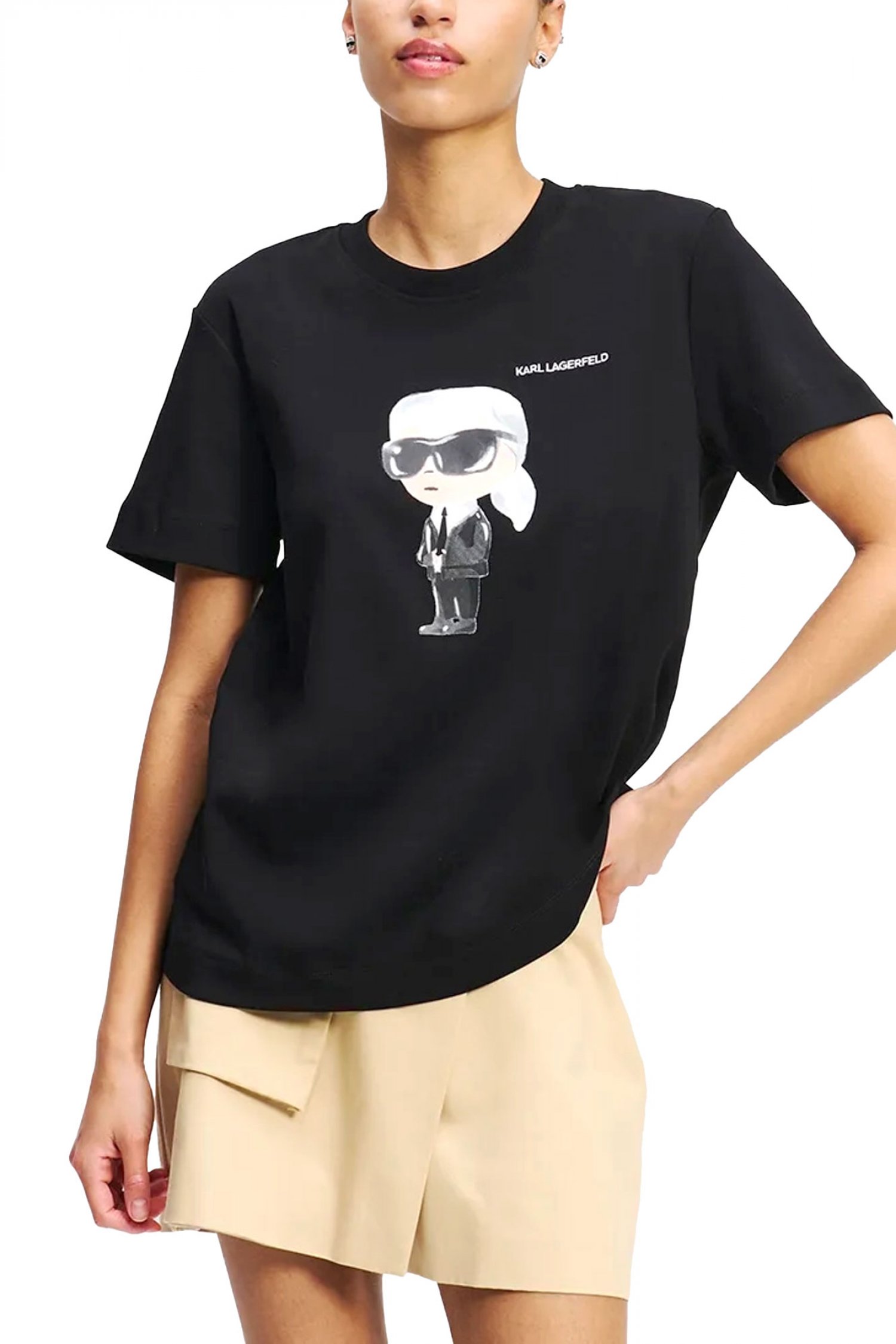 KARL LAGERFELD T-SHIRT REGULAR FIT IKON AQUARELLE LOGO ΜΑΥΡΟ