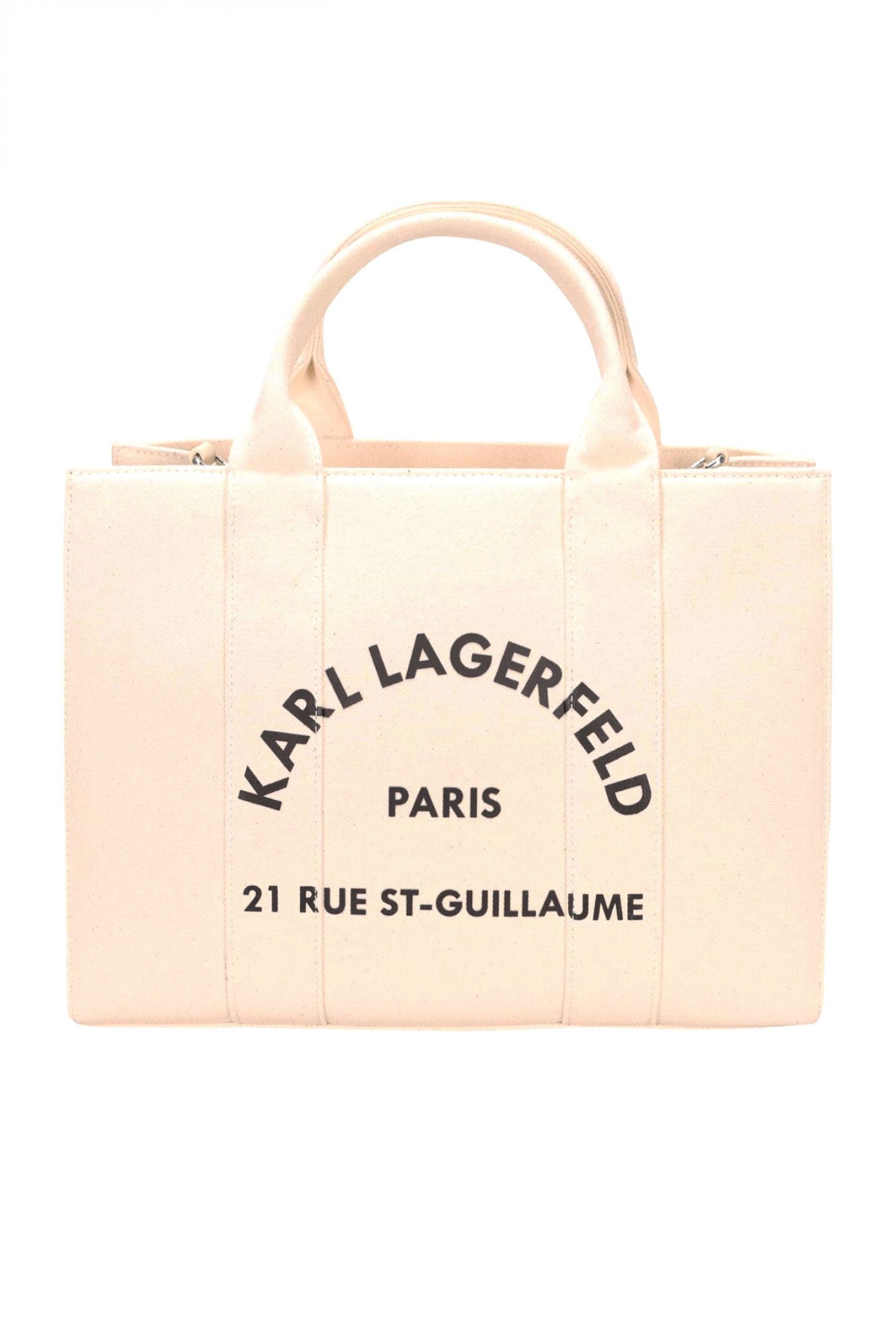 KARL LAGERFELD ΤΣΑΝΤΑ ΧΕΙΡΟΣ/CROSS ΚΑΜΒΑΣ BODY SQUARE MEDIUM TOTE LOGO ΕΚΡΟΥ