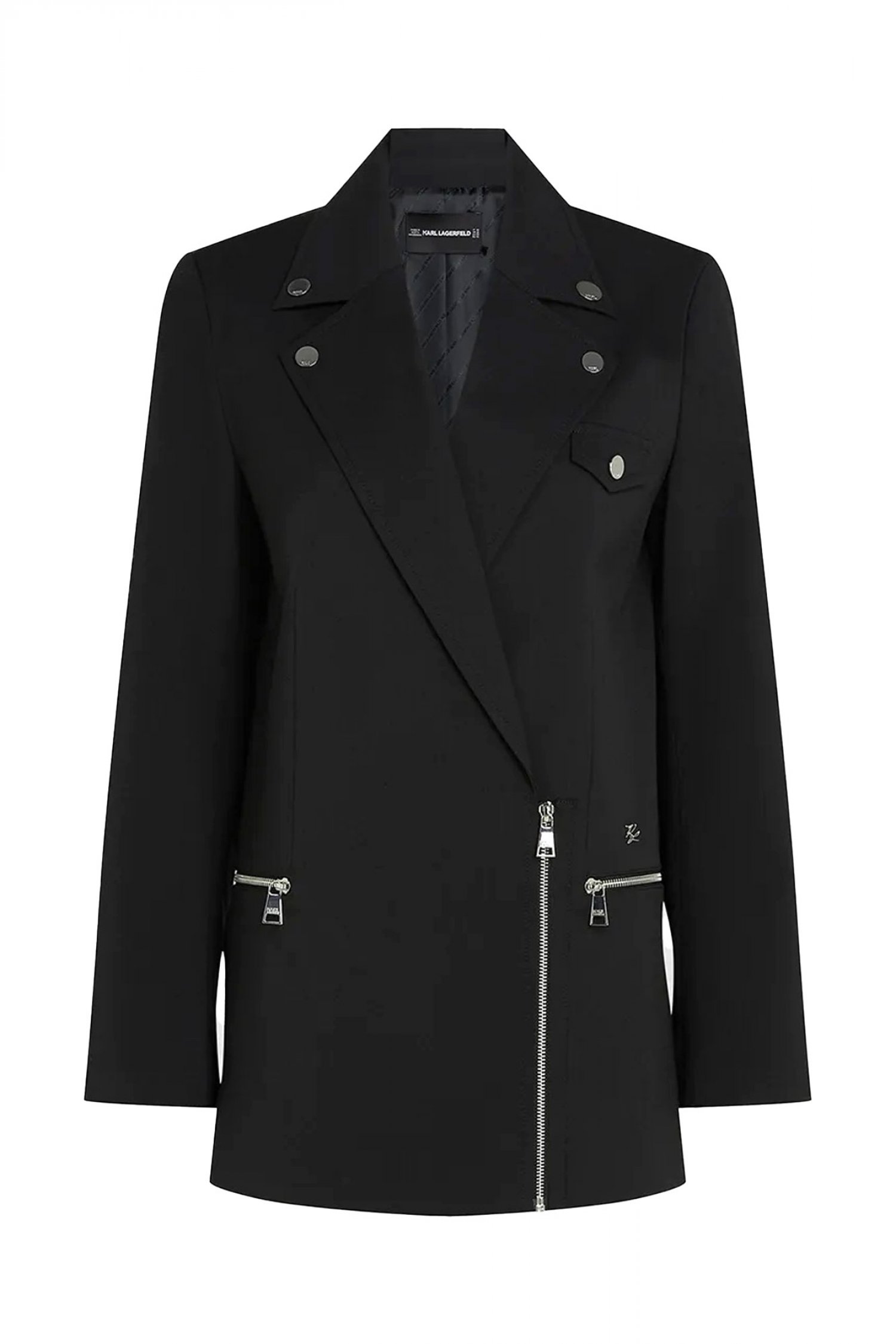 KARL LAGERFELD ΣΑΚΑΚΙ FASHION BIKER LOGO ΜΕΤΑΛΛΙΚΟ HALF ZIP ΜΑΥΡΟ