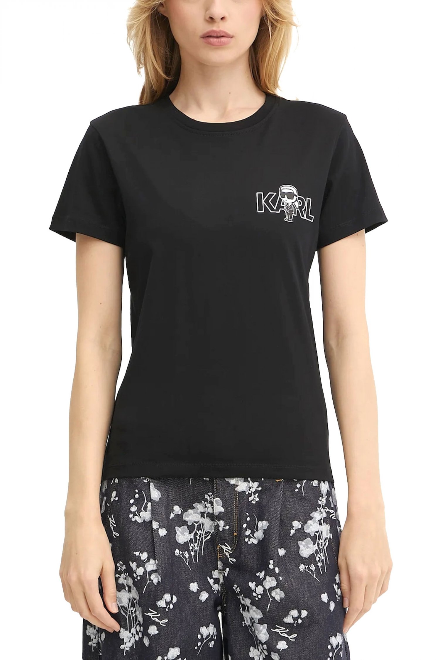 KARL LAGERFELD T-SHIRT CREW NECK IKON SEASONAL SLIM FIT LOGO ΜΑΥΡΟ