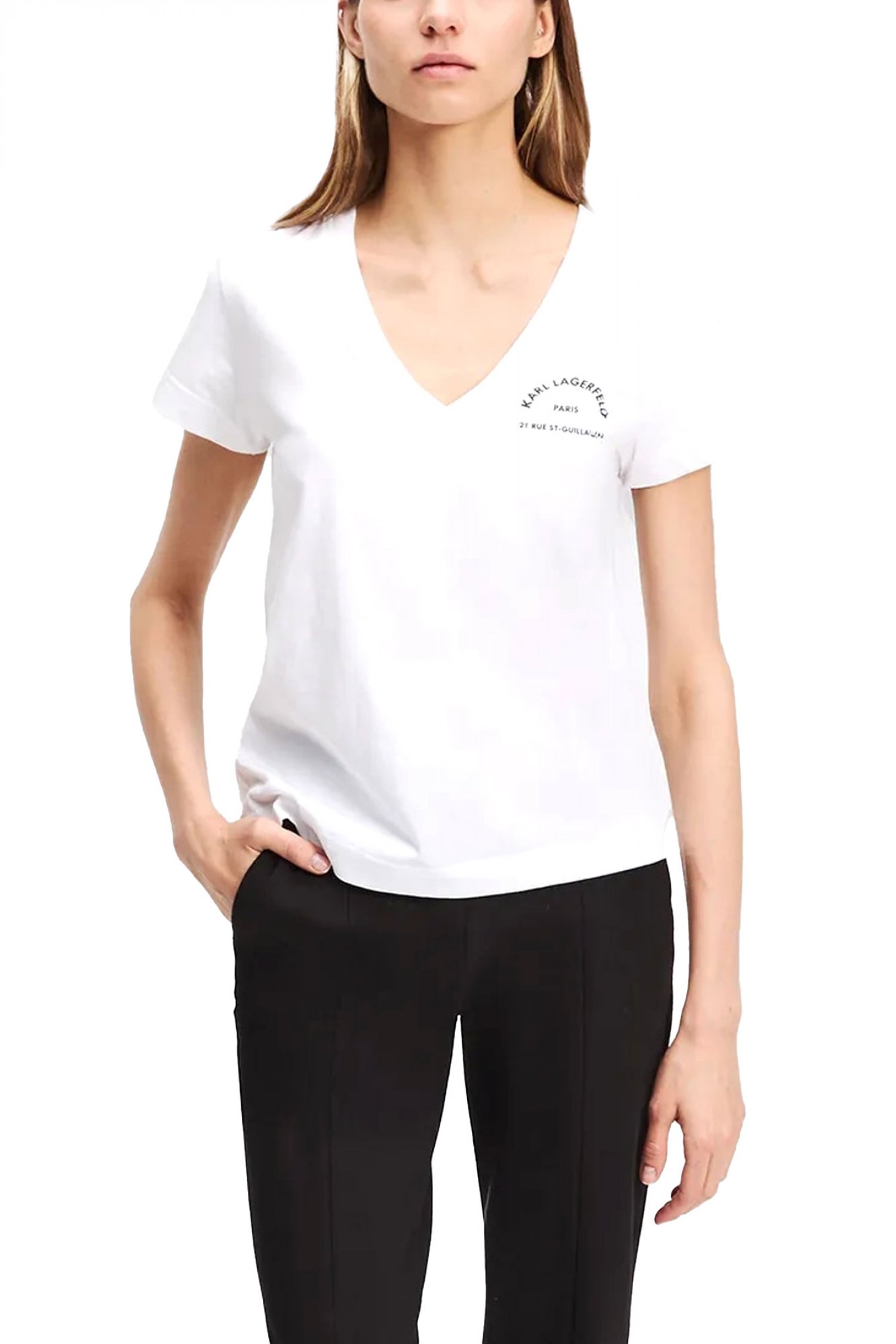 KARL LAGERFELD T-SHIRT V-NECK REGULAR FIT LOGO ΛΕΥΚΟ