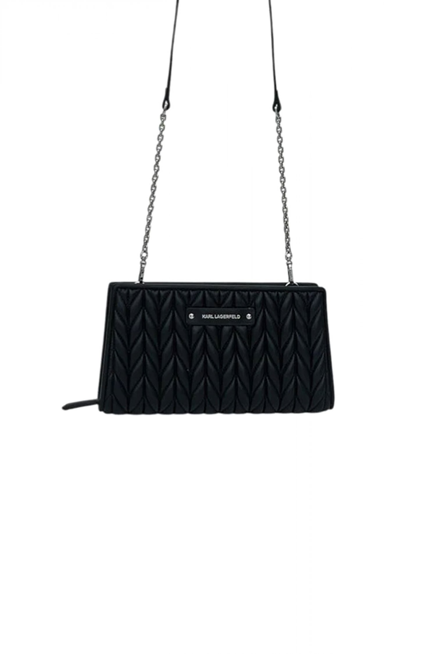 KARL LAGERFELD ΤΣΑΝΤΑ/ΠΟΡΤΟΦΟΛΙ CROSSBODY WEAVE CB WALLET LOGO ΜΕΤΑΛΛΙΚΟ ΜΑΥΡΟ