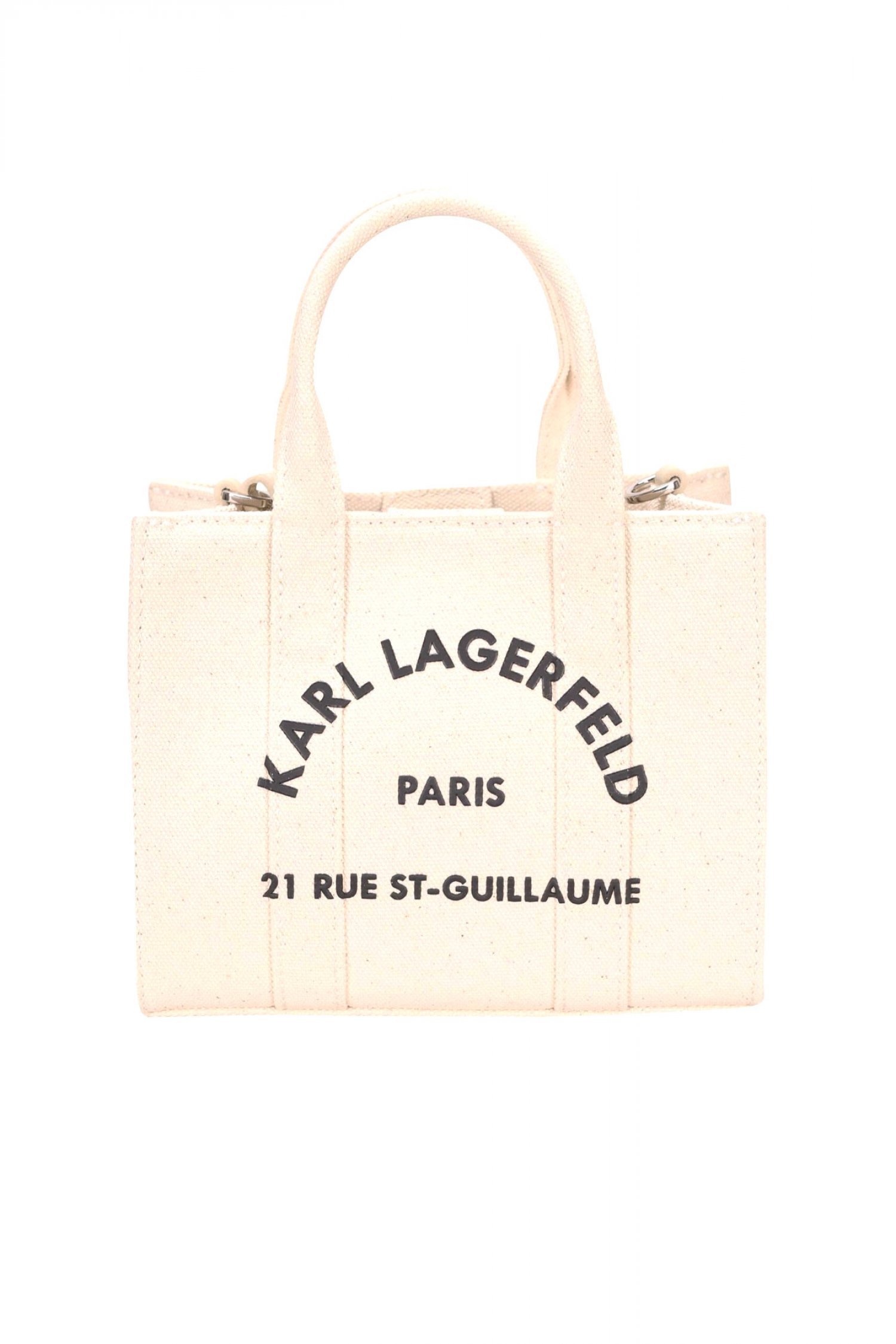 KARL LAGERFELD ΤΣΑΝΤΑ SQUARE MINI TOTE ΚΑΜΒΑΣ LOGO ΕΚΡΟΥ