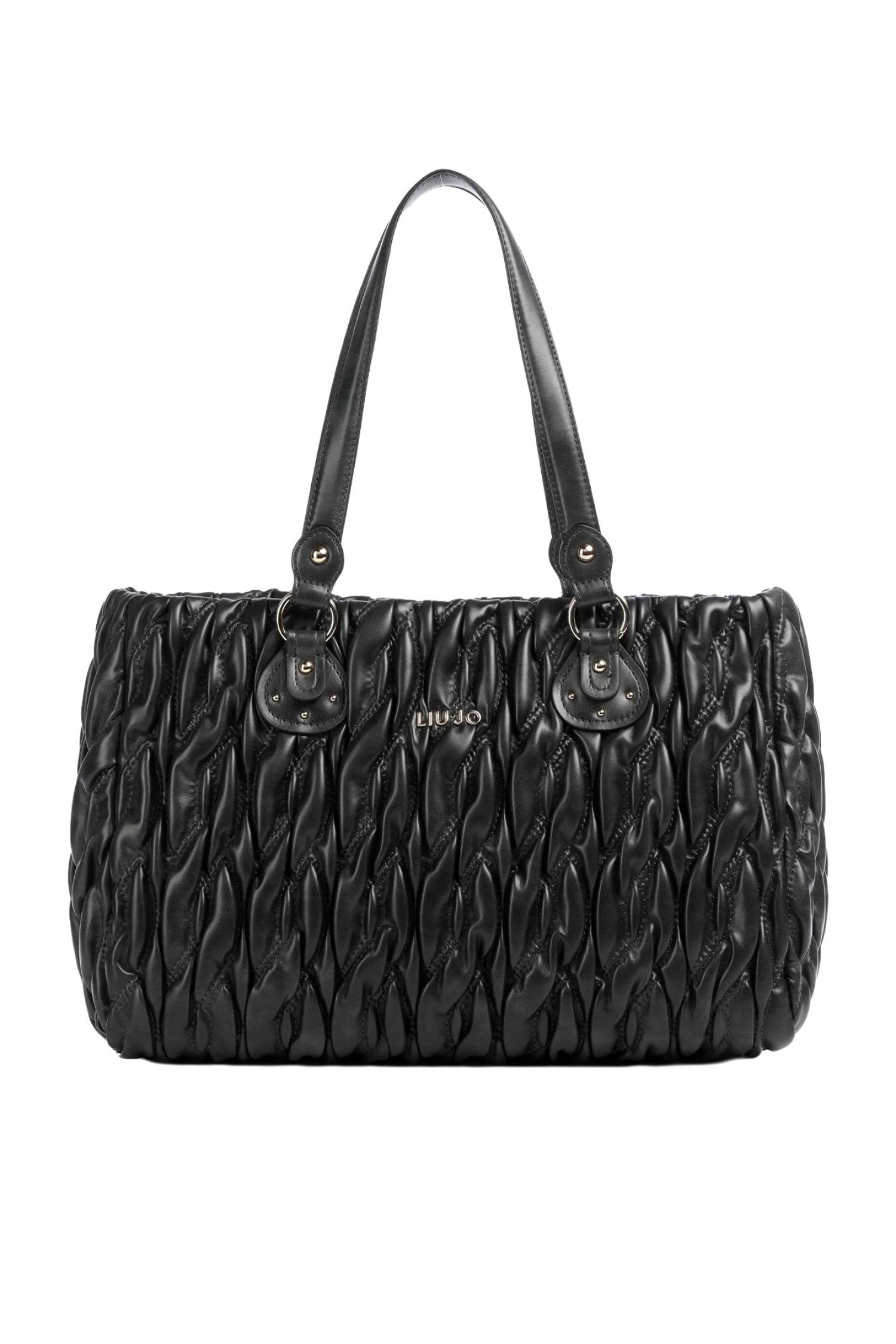 LIU-JO BETTER ΤΣΑΝΤΑ ΩΜΟΥ ΚΑΠΙΤΟΝΕ LOGO ΜΕΤΑΛΛΙΚΟ ΜΑΥΡΟ