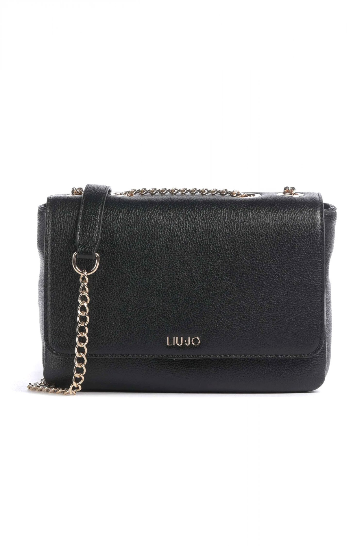 LIU-JO BETTER ΤΣΑΝΤΑ CROSSBODY LOGO ΜΕΤΑΛΛΙΚΟ ΜΑΥΡΟ