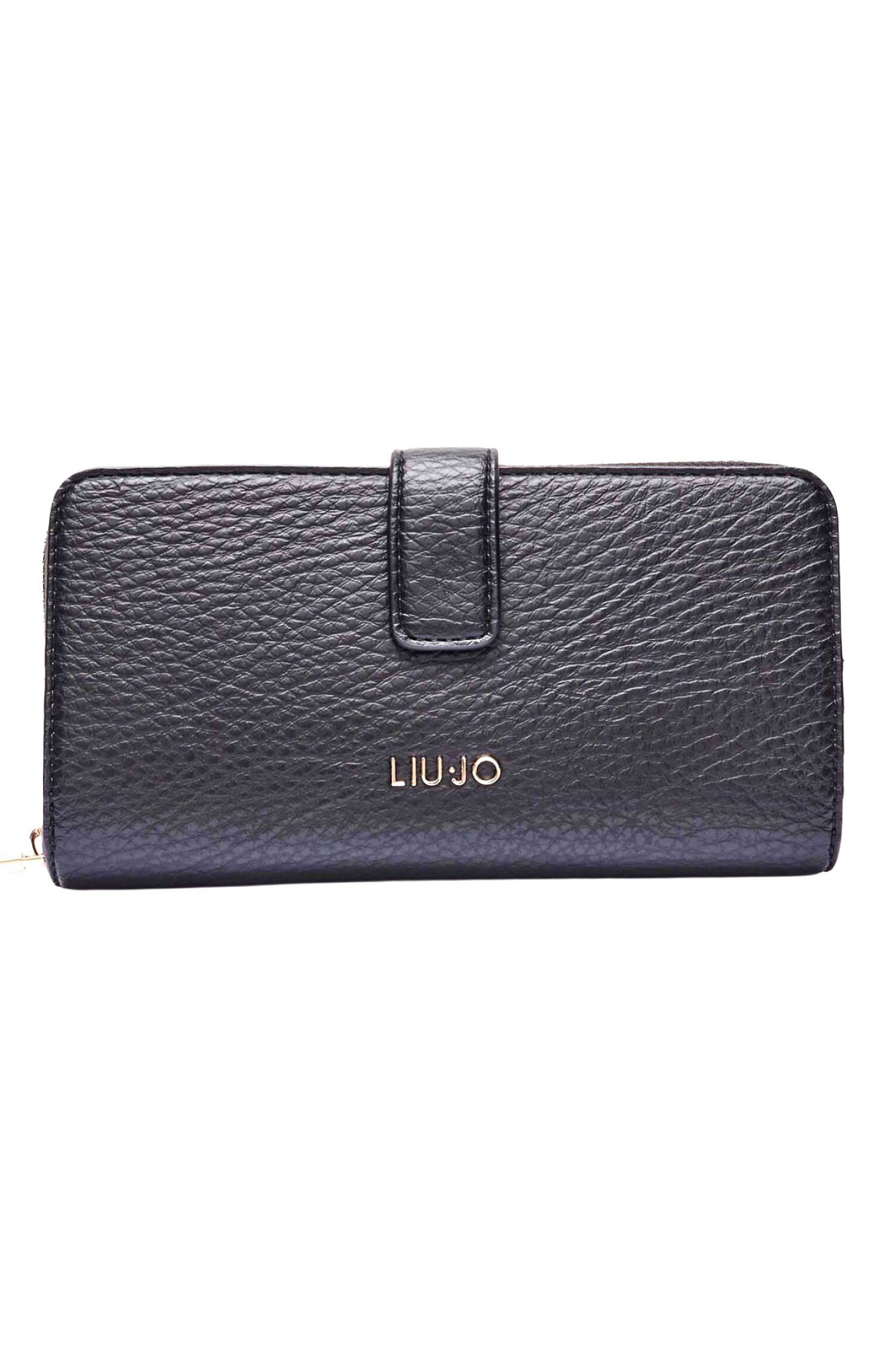 LIU-JO BETTER ΠΟΡΤΟΦΟΛΙ LOGO ΜΕΤΑΛΛΙΚΟ ΜΑΥΡΟ