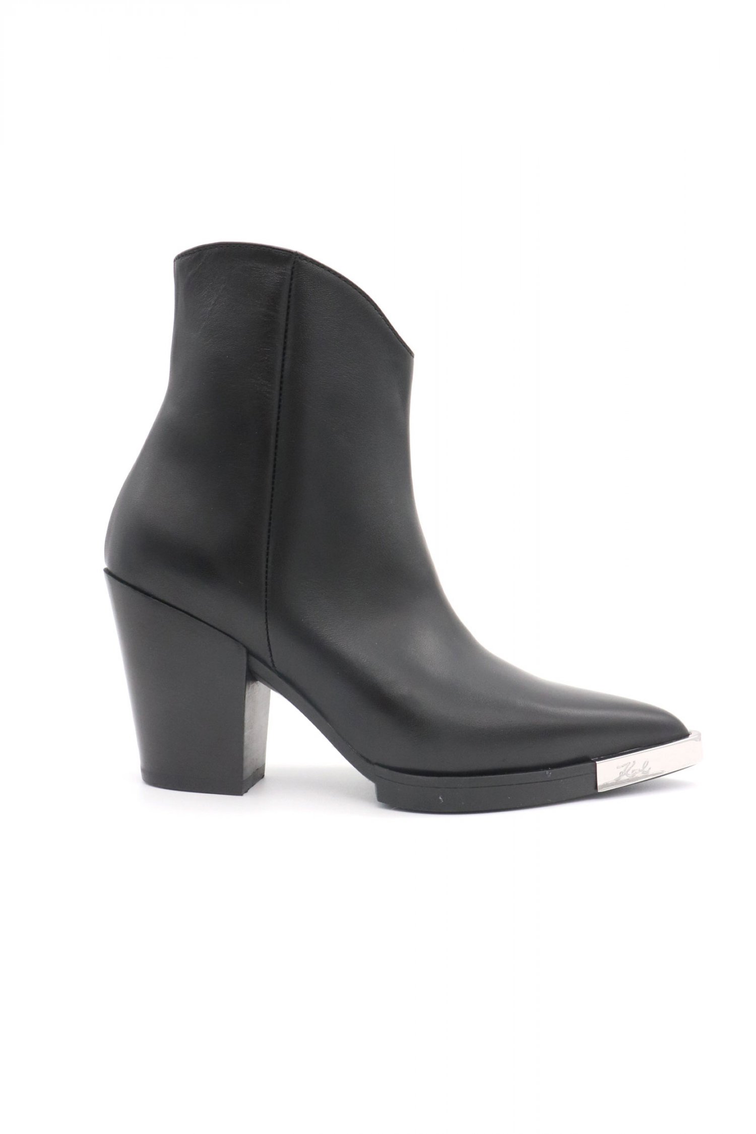 KARL LAGERFELD ΠΑΠΟΥΤΣΙΑ MΠΟΤΑΚΙΑ KOWBOY ZIP ANKLE BOOT ΦΕΡΜΟΥΑΡ METAΛΛΙΚΟ LOGO ΜΑΥΡΟ