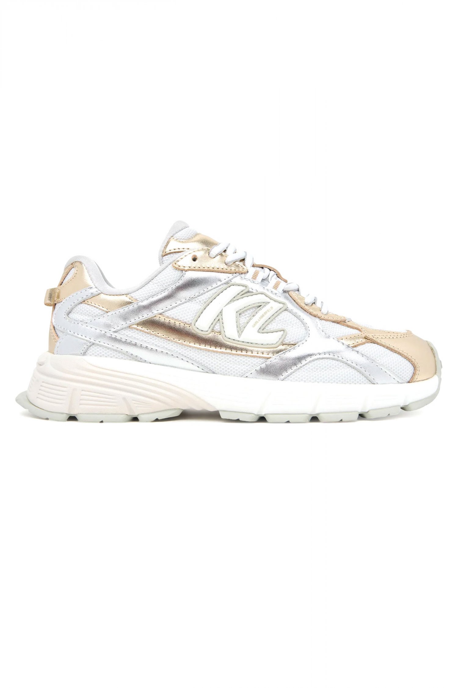 KARL LAGERFELD ΠΑΠΟΥΤΣΙΑ SNEAKERS ORION METAΛΛΙΚΕΣ ΛΕΠΤΟΜΕΡΕΙΕΣ ΛΑΜΨΗΣ LOGO ΛΕΥΚΟ/ΑΣΗΜΙ/ΧΡΥΣΟ