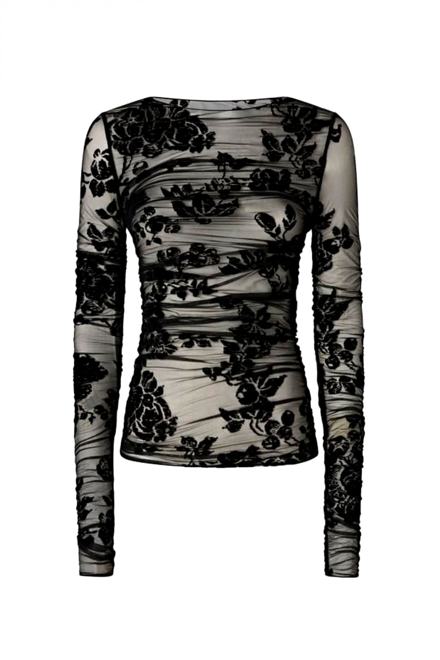 PINKO PINKO ΜΠΛΟΥΖΑ PUZZLE ΔΙΑΦΑΝΗ ΜΕ ΦΛΟΚΩΤΟ ΜΟΤΙΒΟ ΜΑΥΡΟ