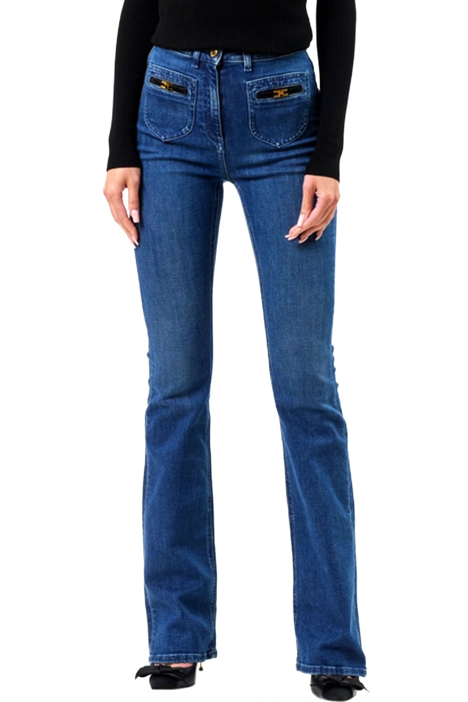 ELISABETTA FRANCHI ΠΑΝΤΕΛΟΝΙ JEANS FLARE ΨΗΛΟΜΕΣΟ SLIM FIT ΜΠΛΕ
