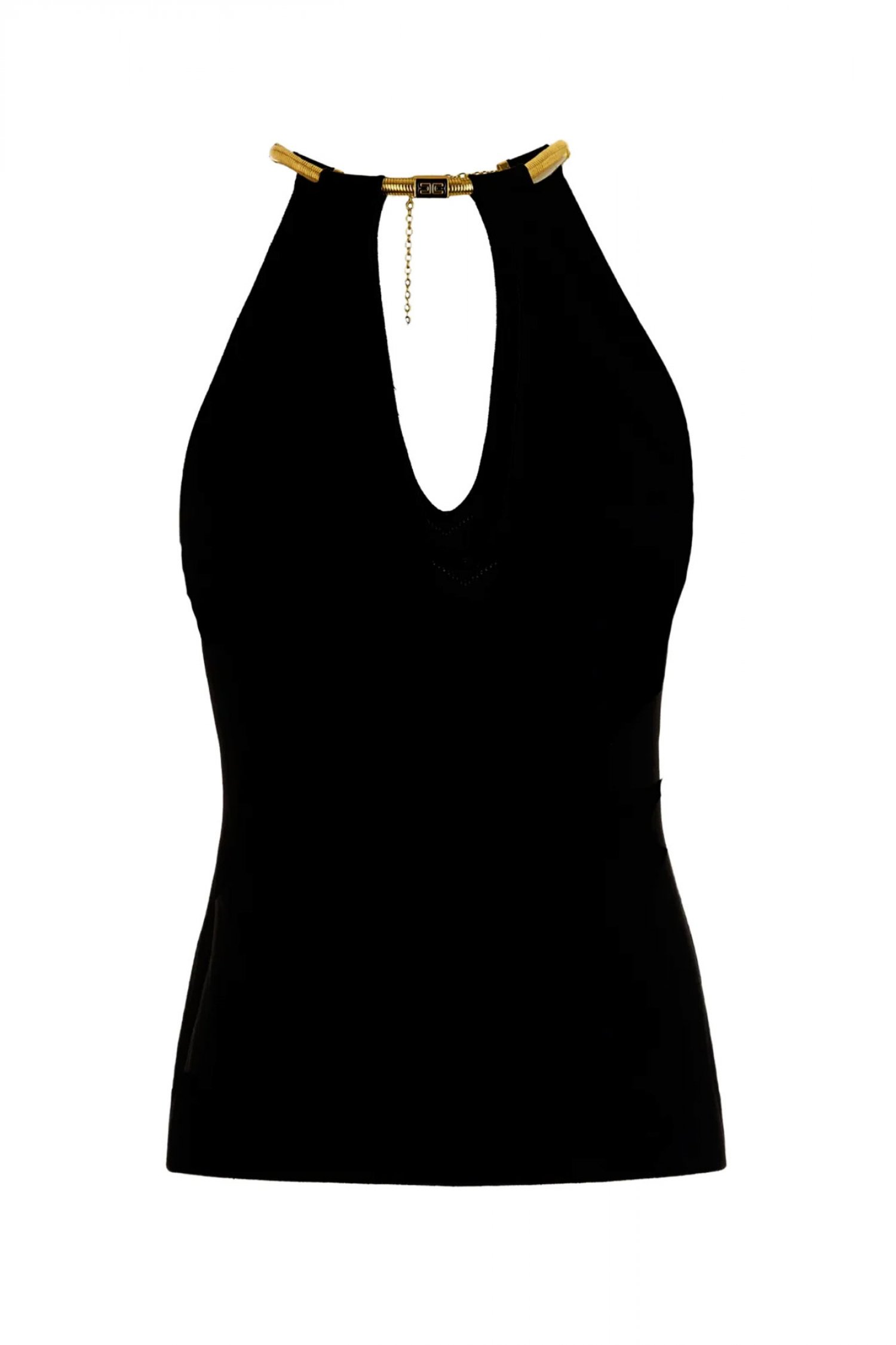 ELISABETTA FRANCHI KNIT TOP WITH JEWEL SNAKE SLIM FIT ΜΑΥΡΟ