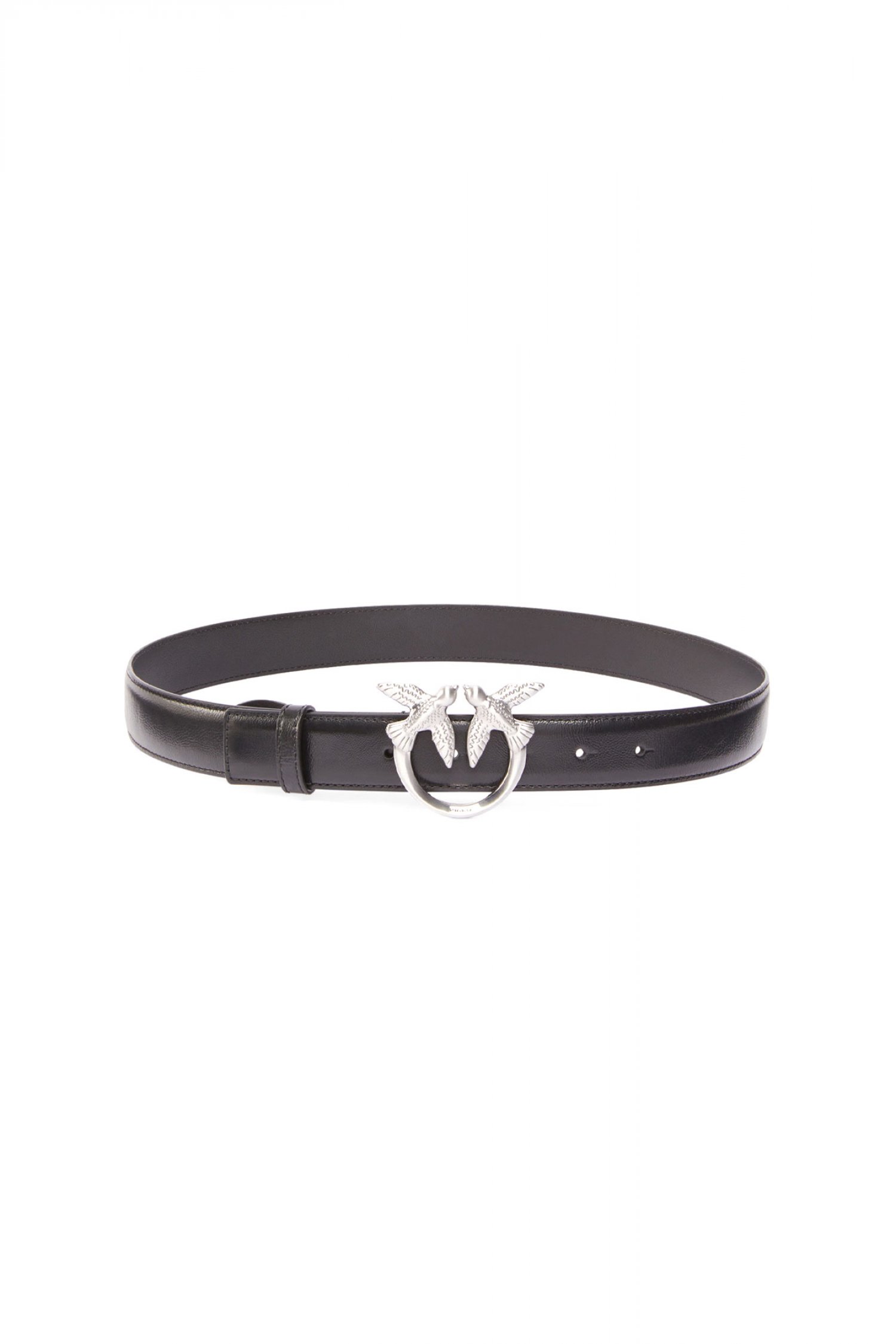 PINKO ΖΩΝΗ LOVE BERRY H3 BELT VITELLO WRINKLE LOGO ΜΑΥΡΟ- MATT SILVER
