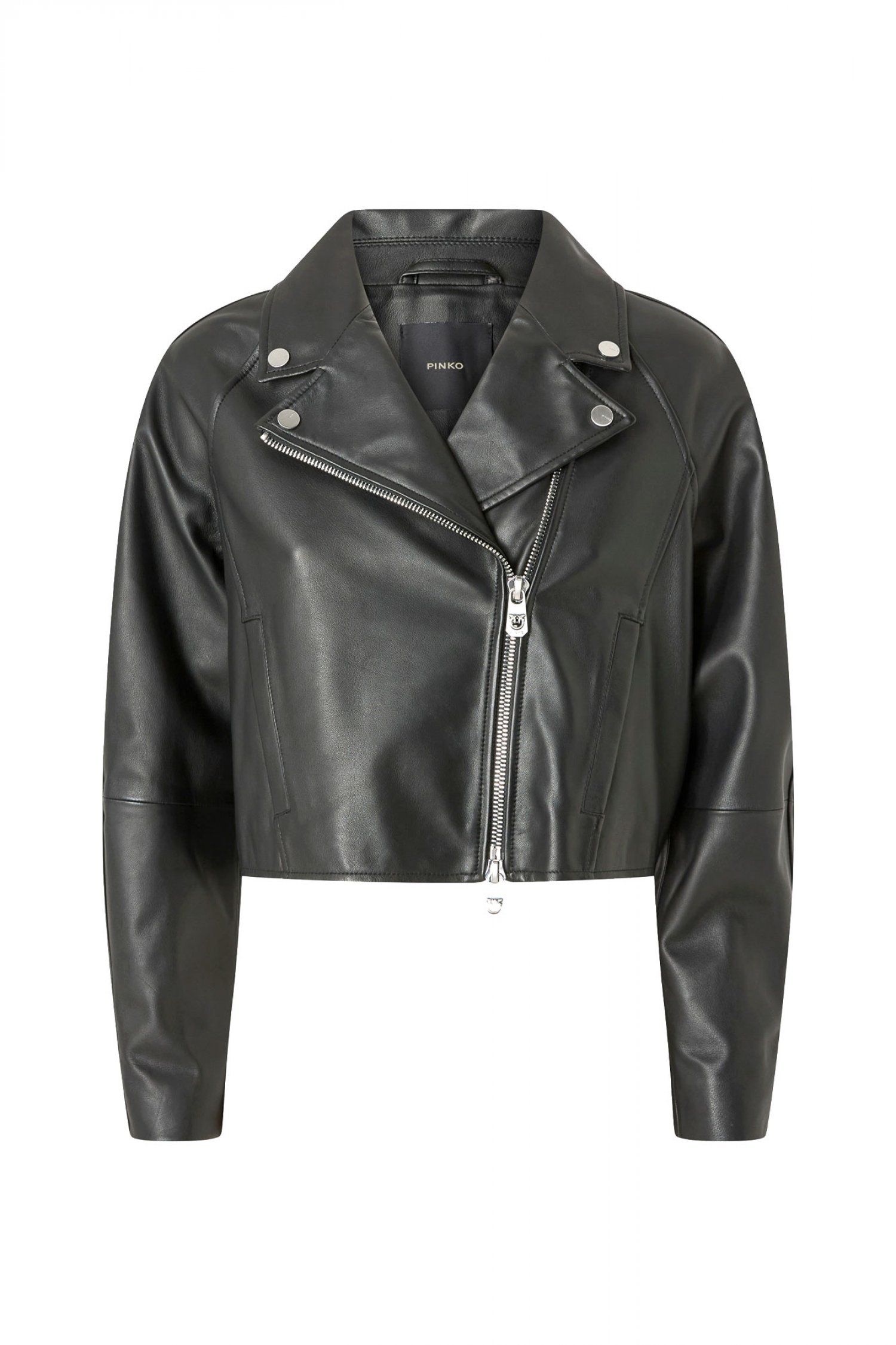 PINKO ΜΠΟΥΦΑΝ ΔΕΡΜΑΤΙΝΟ CICCIOLO JACKET CROP ΜΑΥΡΟ