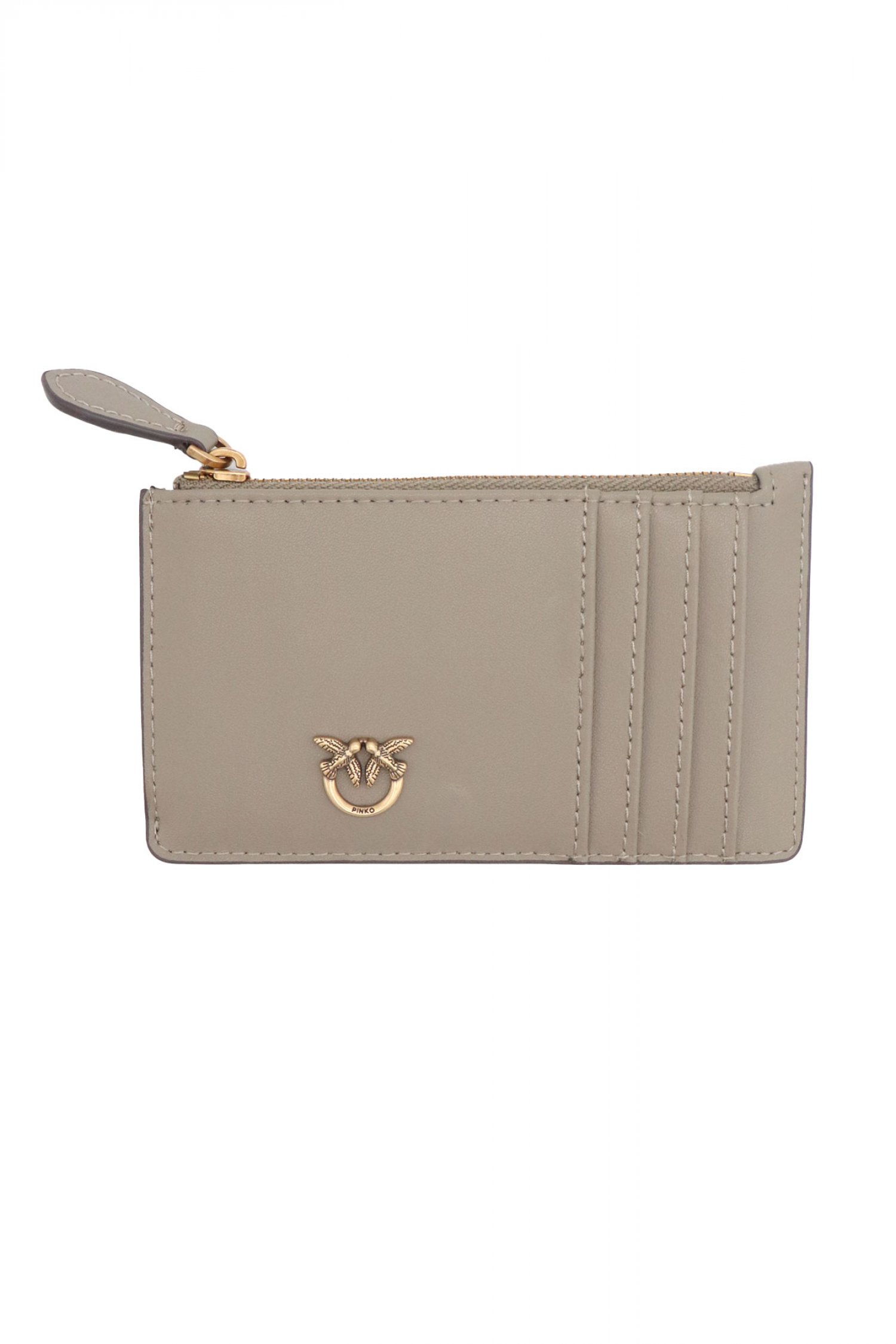 PINKO PINKO ΘΗΚΗ ΓΙΑ ΚΑΡΤΕΣ ΔΕΡΜΑ AIRONE CARDHOLDER SHEEP NAPPA CHEVRON ΓΚΡΙ-ANTIQUE GOLD