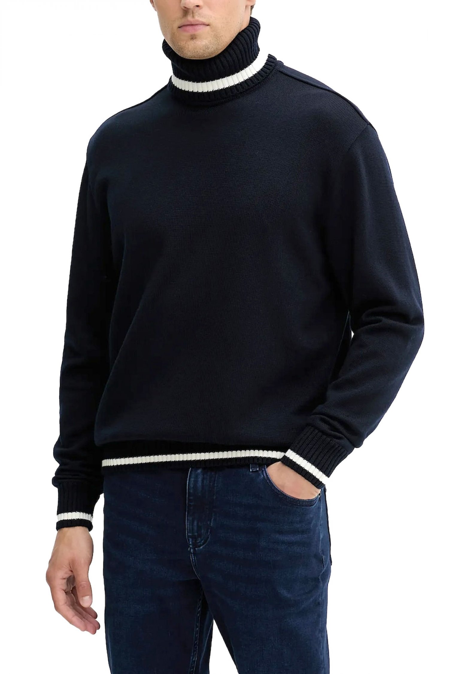 PAUL&SHARK ΠΛΕΚΤΟ ROLLNECK ΜΠΛΕ-ΛΕΥΚΟ