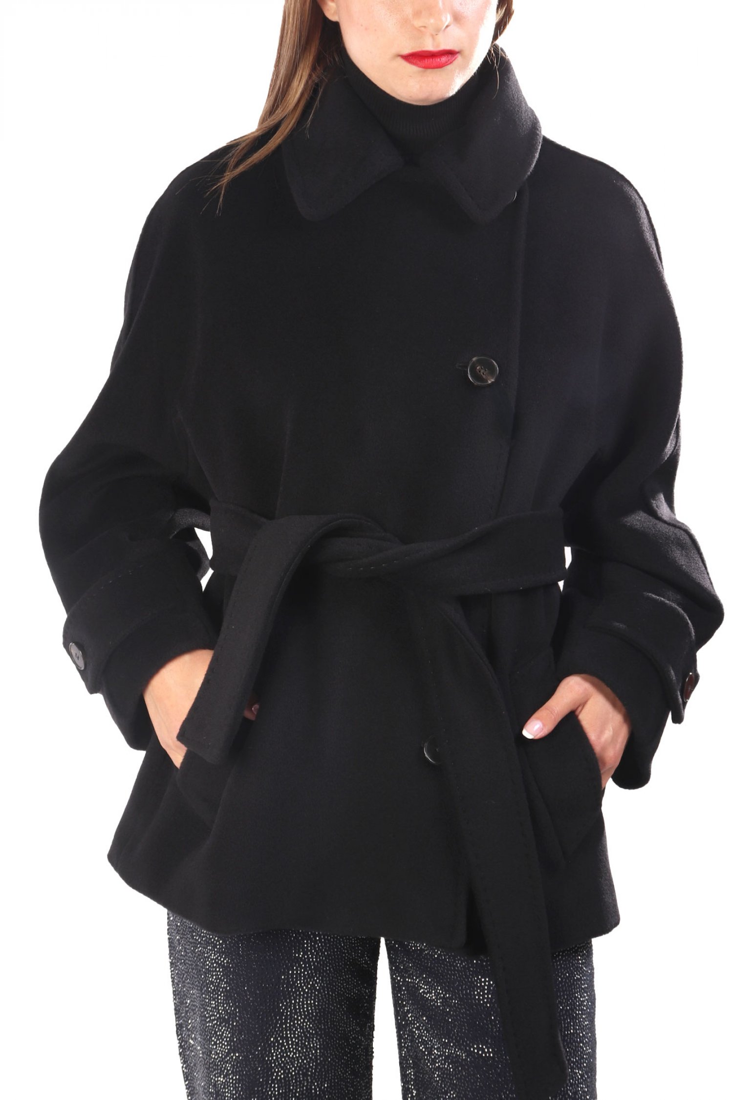 MARELLA ΠΑΛΤΟ DOVERE ΣΤΑΥΡΩΤΟ ΑΠΟΣΠΩΜΕΝΗ ΖΩΝΗ ΜΑΥΡΟ